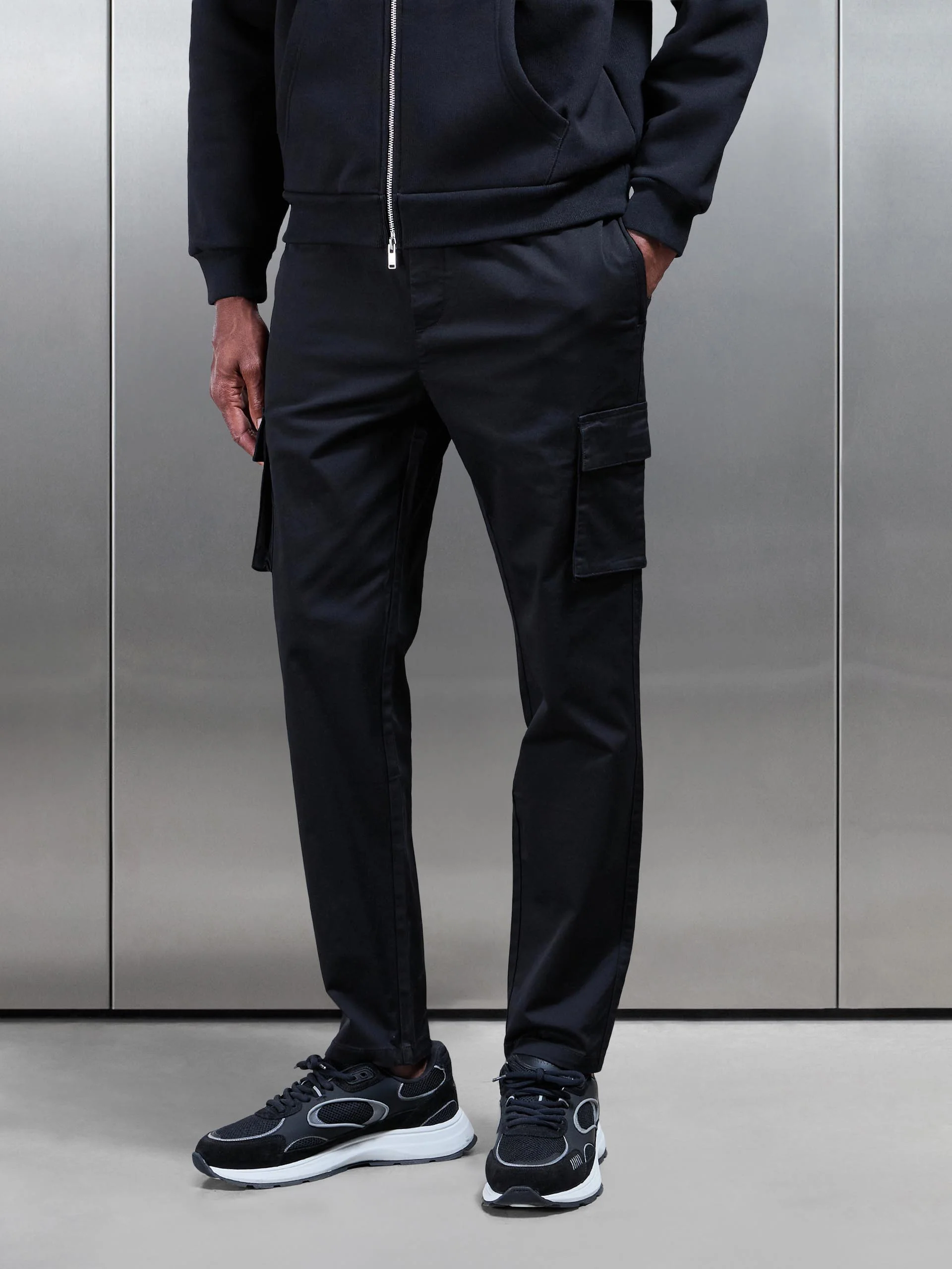 3D Cotton Cargo Pant in Black