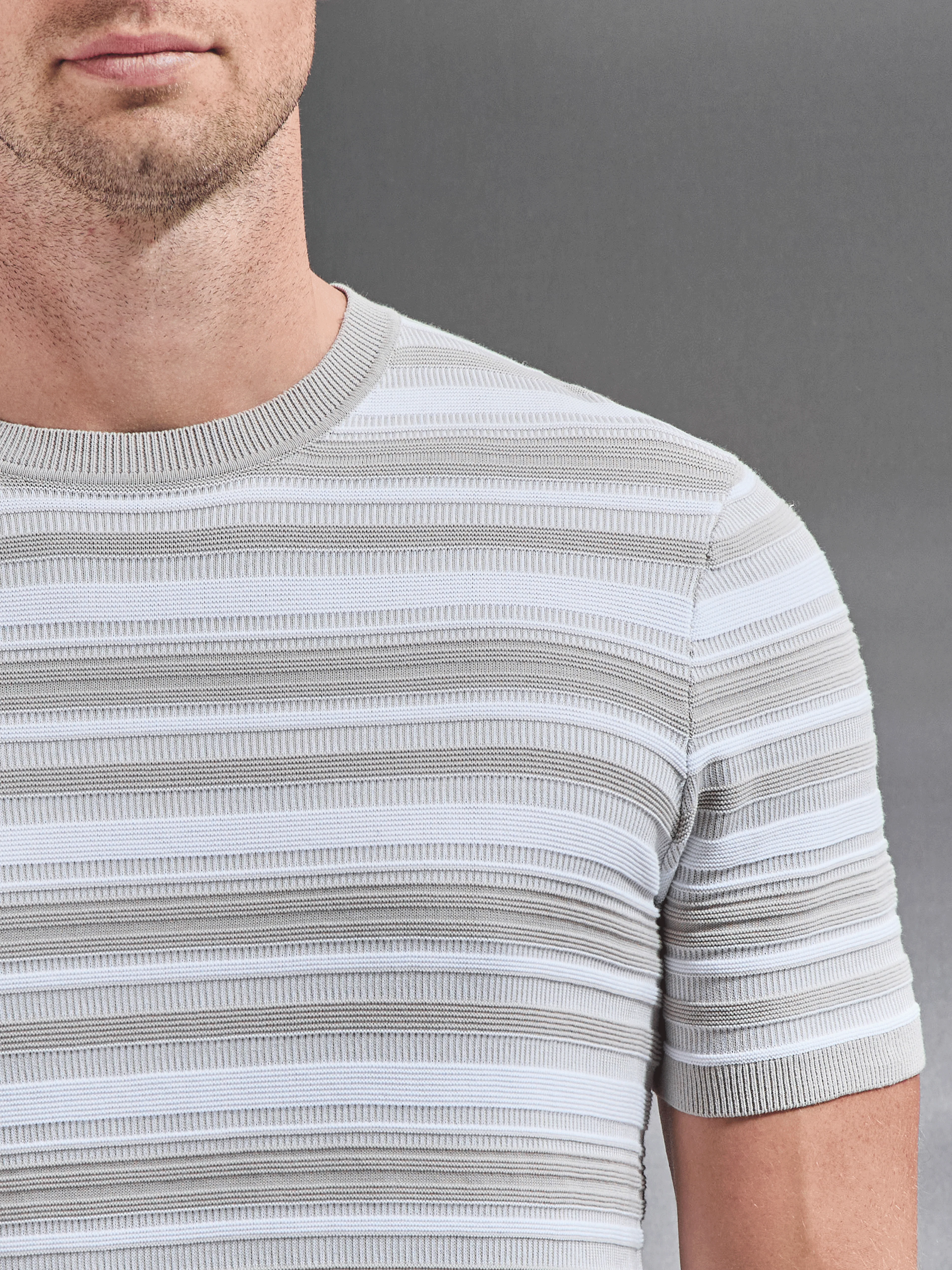Bellano Knitted Textured Stripe T-Shirt in Stone - Image 3