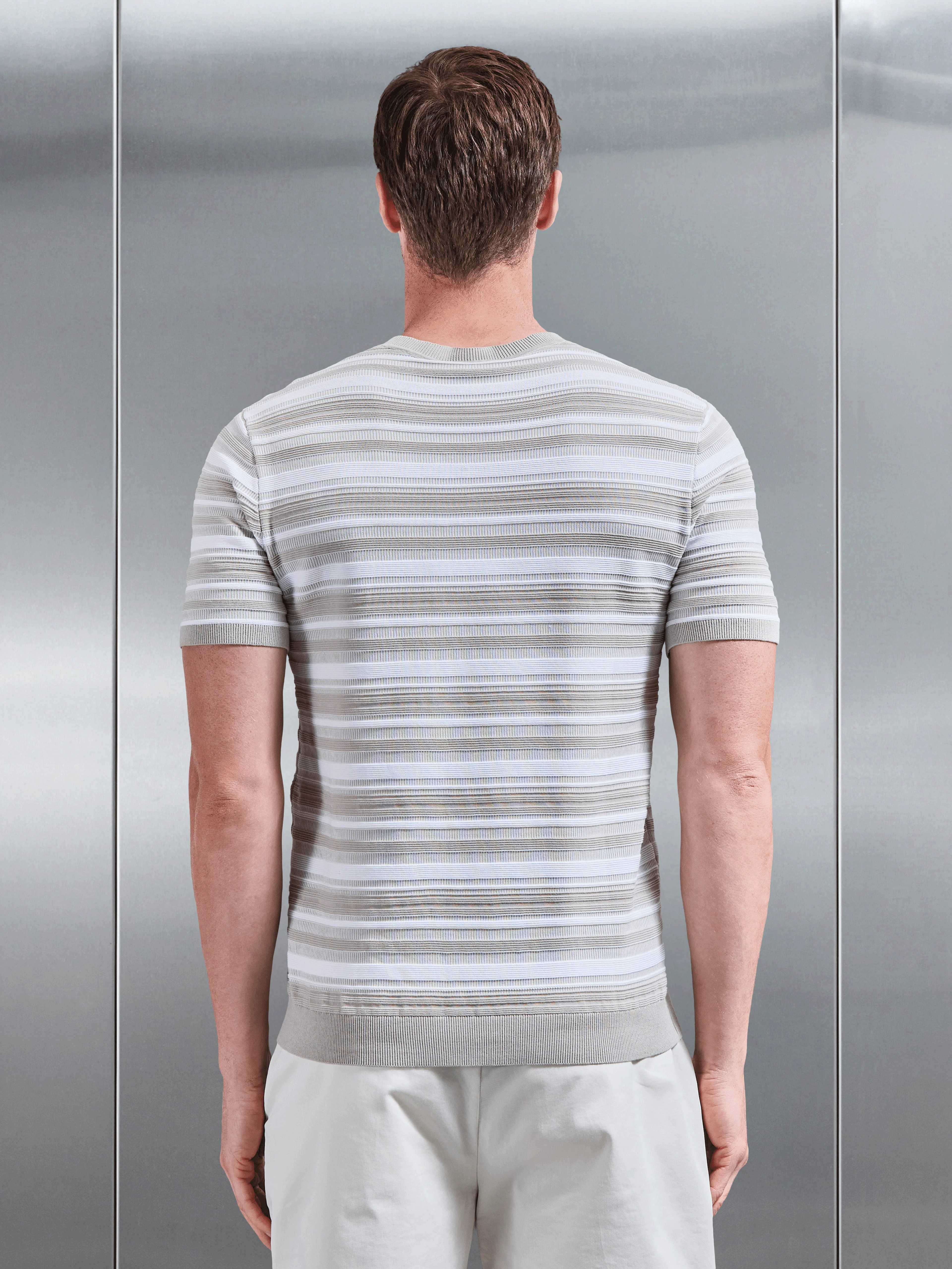 Bellano Knitted Textured Stripe T-Shirt in Stone - Image 4