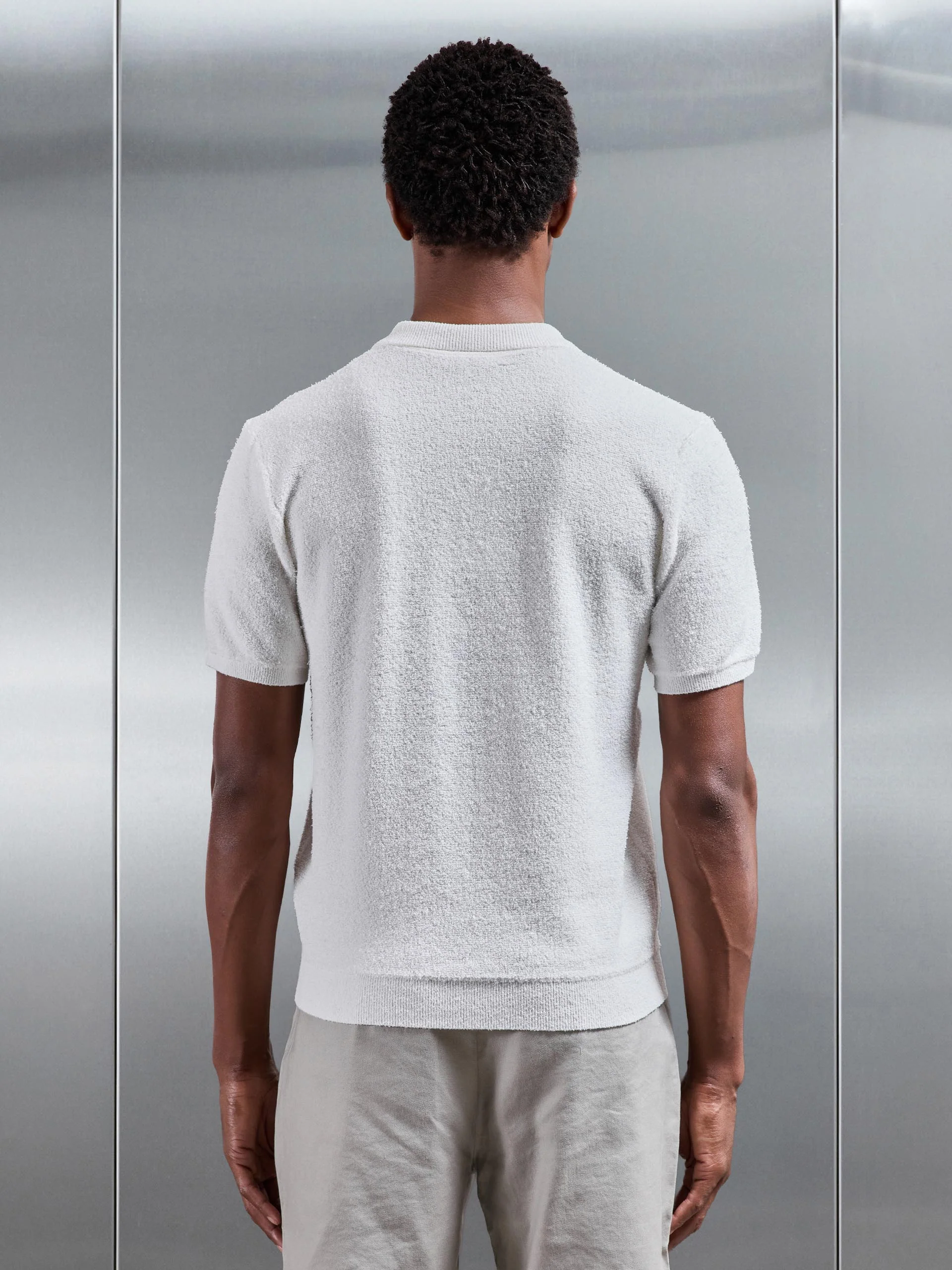 Boucle Knitted Button Polo Shirt in White - Image 4