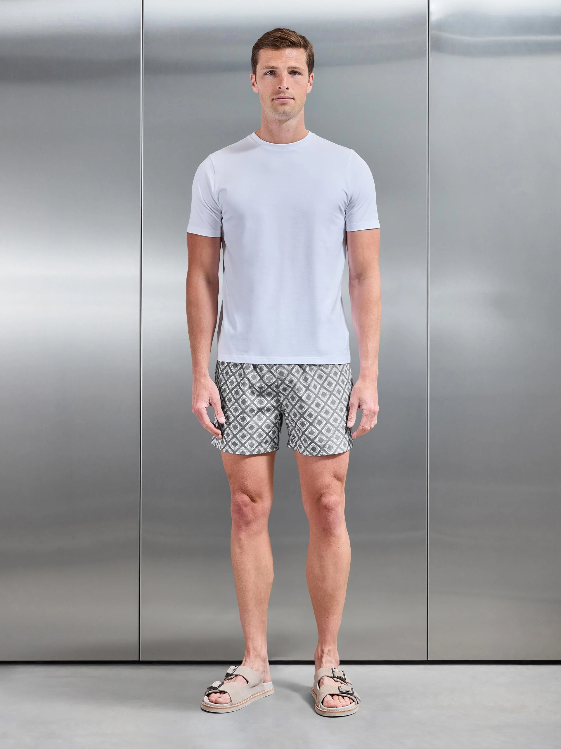 Cabo Drawstring Printed Shell Swim Short in Grey - Image 2