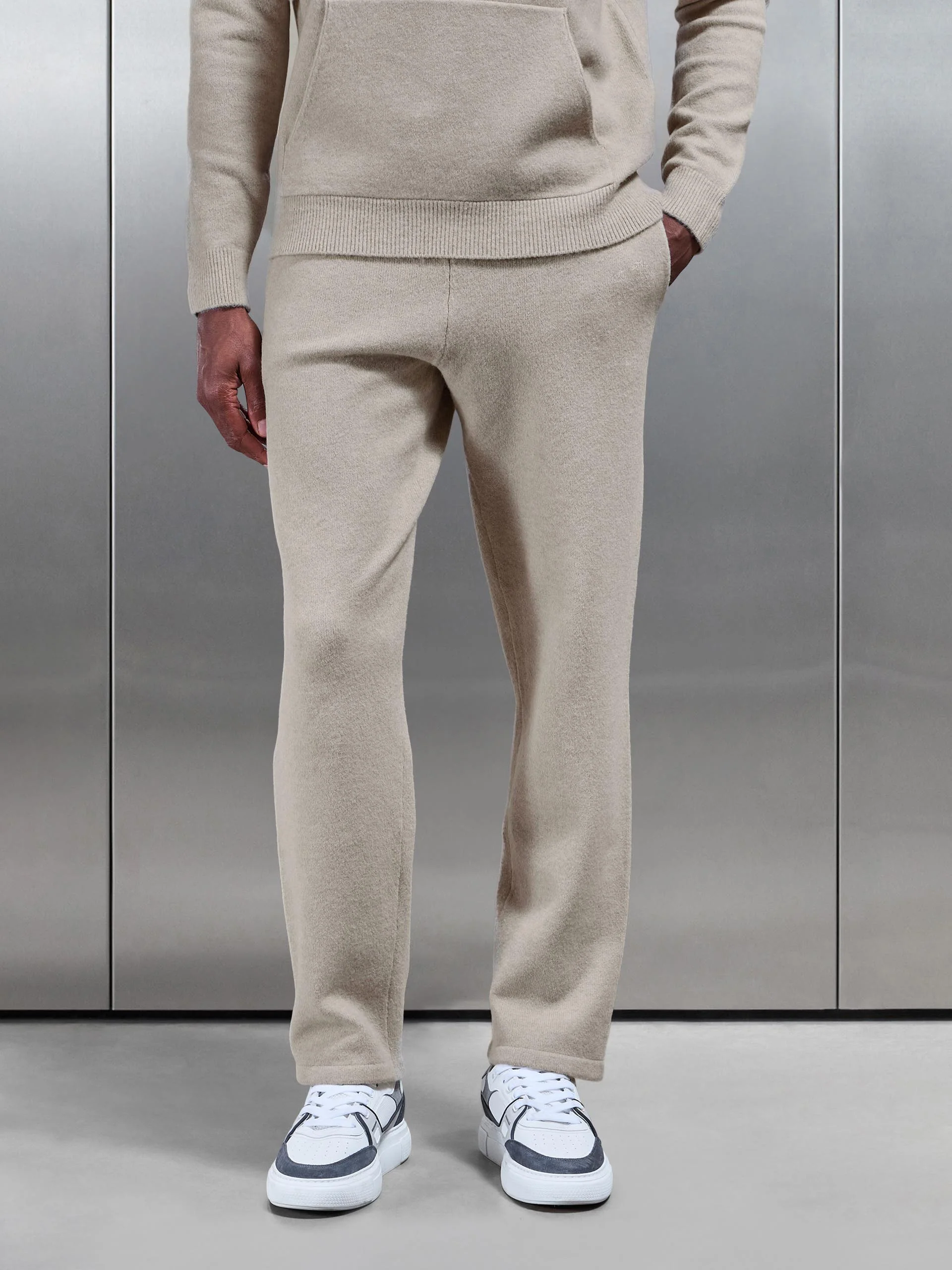 Chunky Wool Straight Leg Jogger in Stone