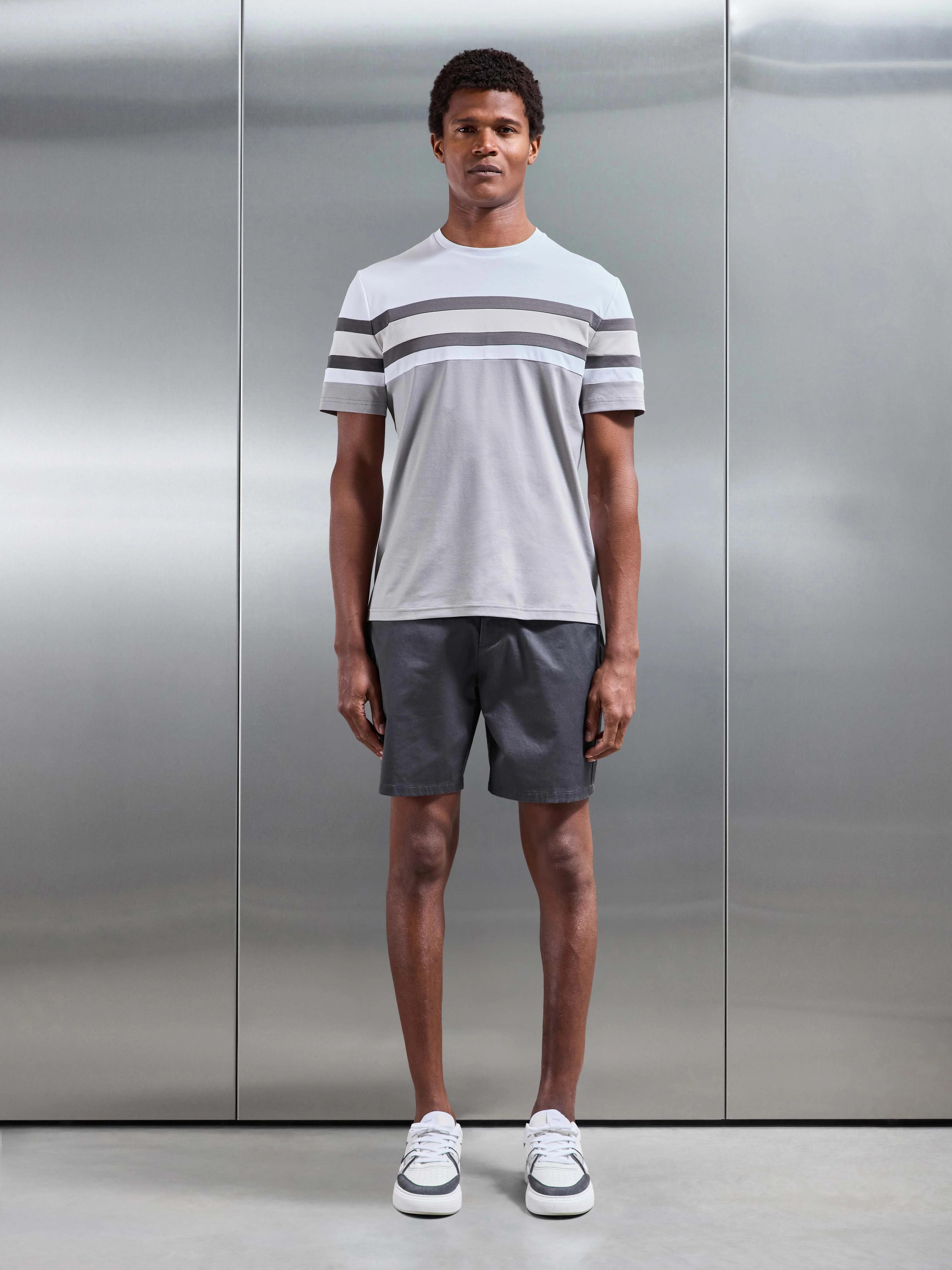 Colour Block Mercerised T-Shirt in Mid Grey - Image 2