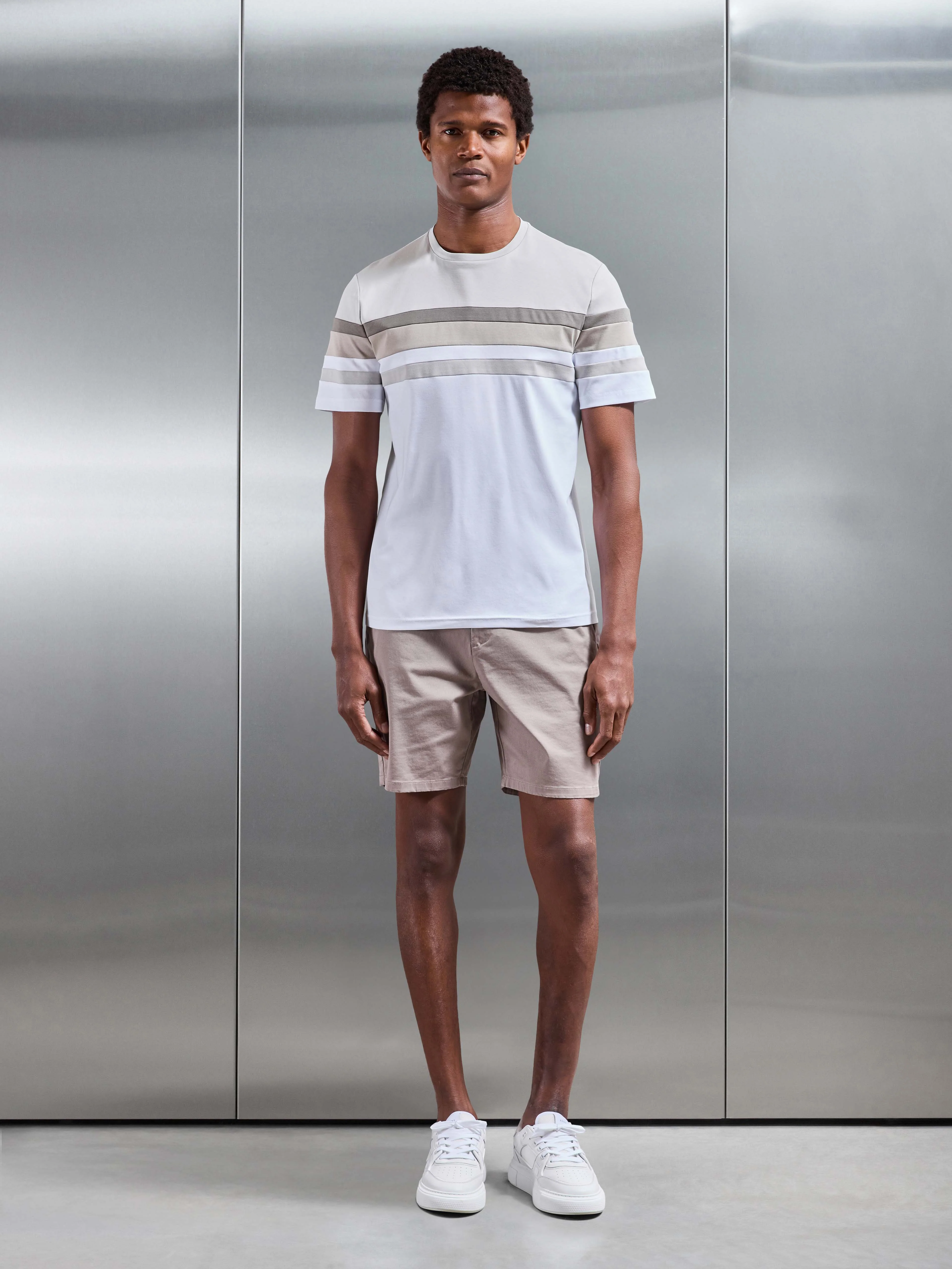Colour Block Mercerised T-Shirt in Stone - Image 2