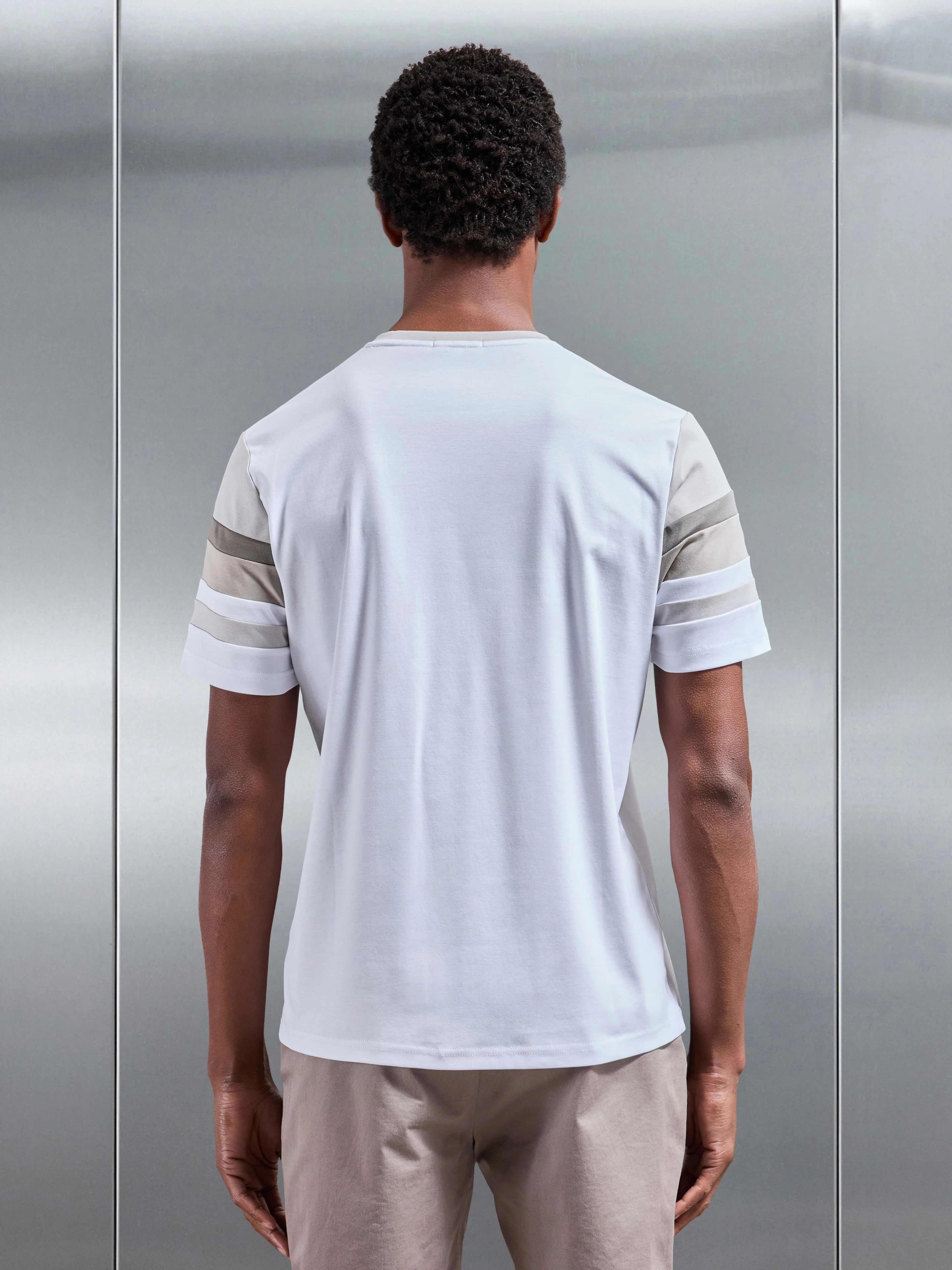 Colour Block Mercerised T-Shirt in Stone - Image 3