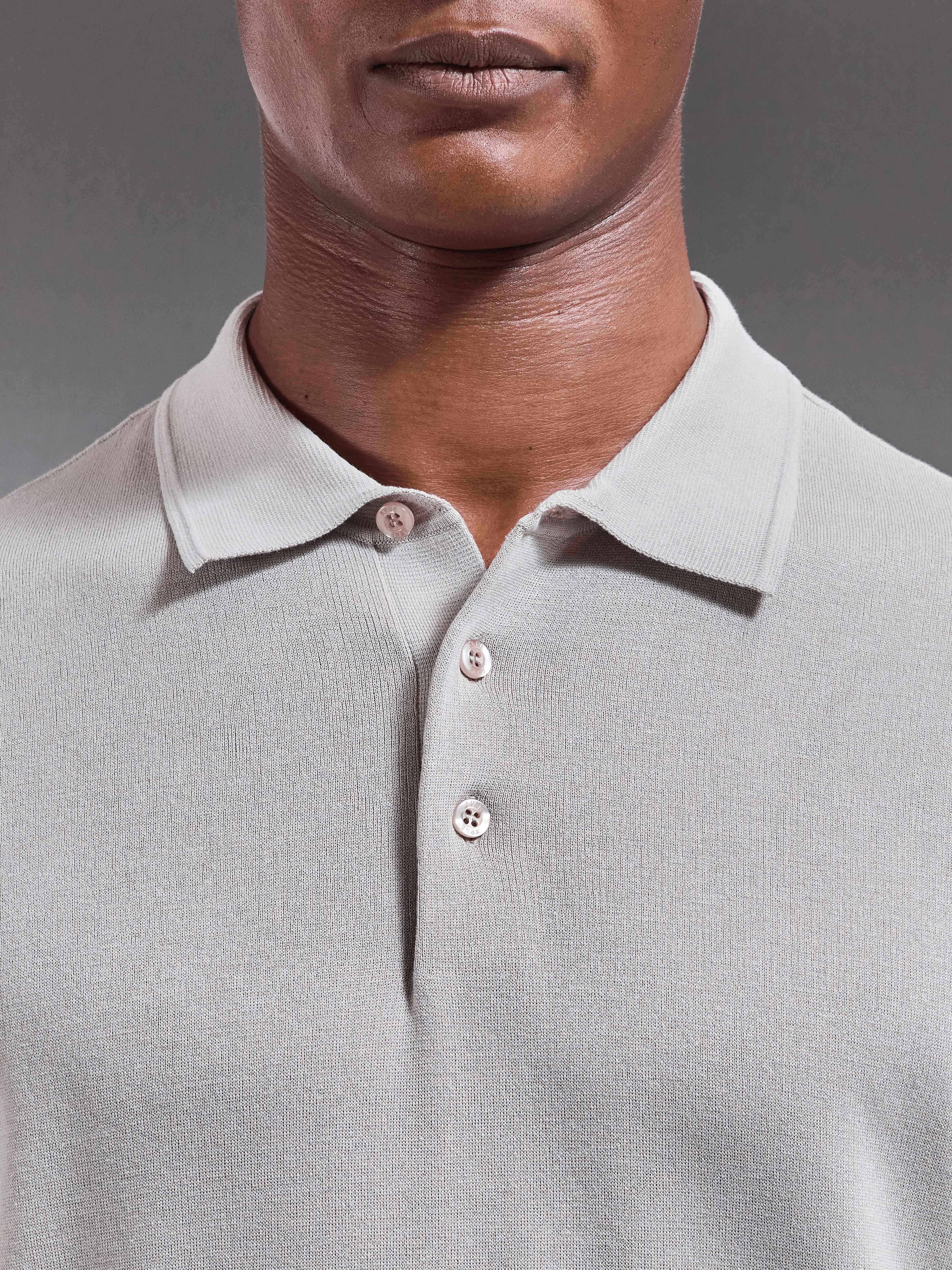 Como Knitted Polo Shirt in Stone - Image 4