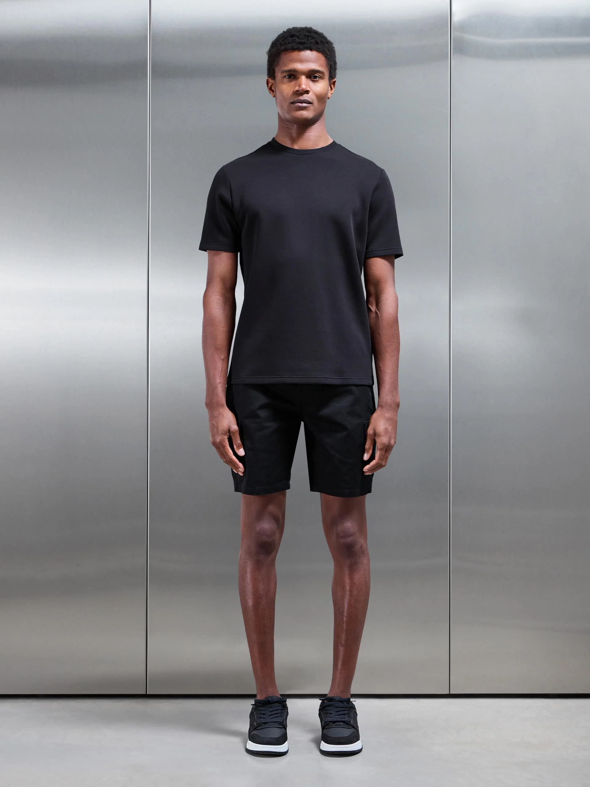 Cotton Drawstring Cargo Short in Black - Image 2