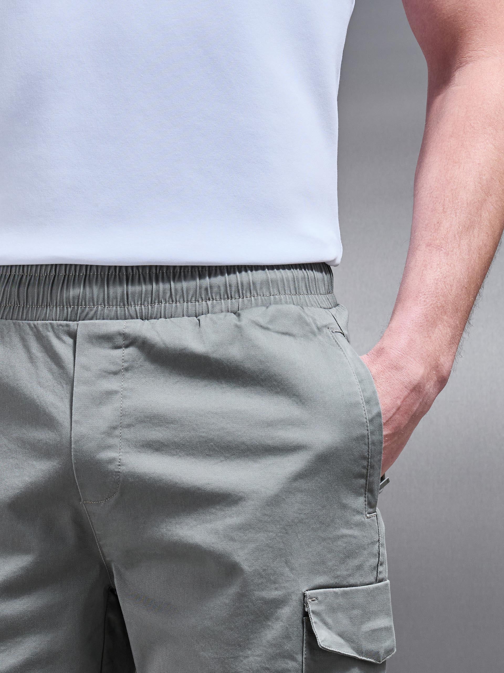 Cotton Drawstring Cargo Short in Olive - Image 3