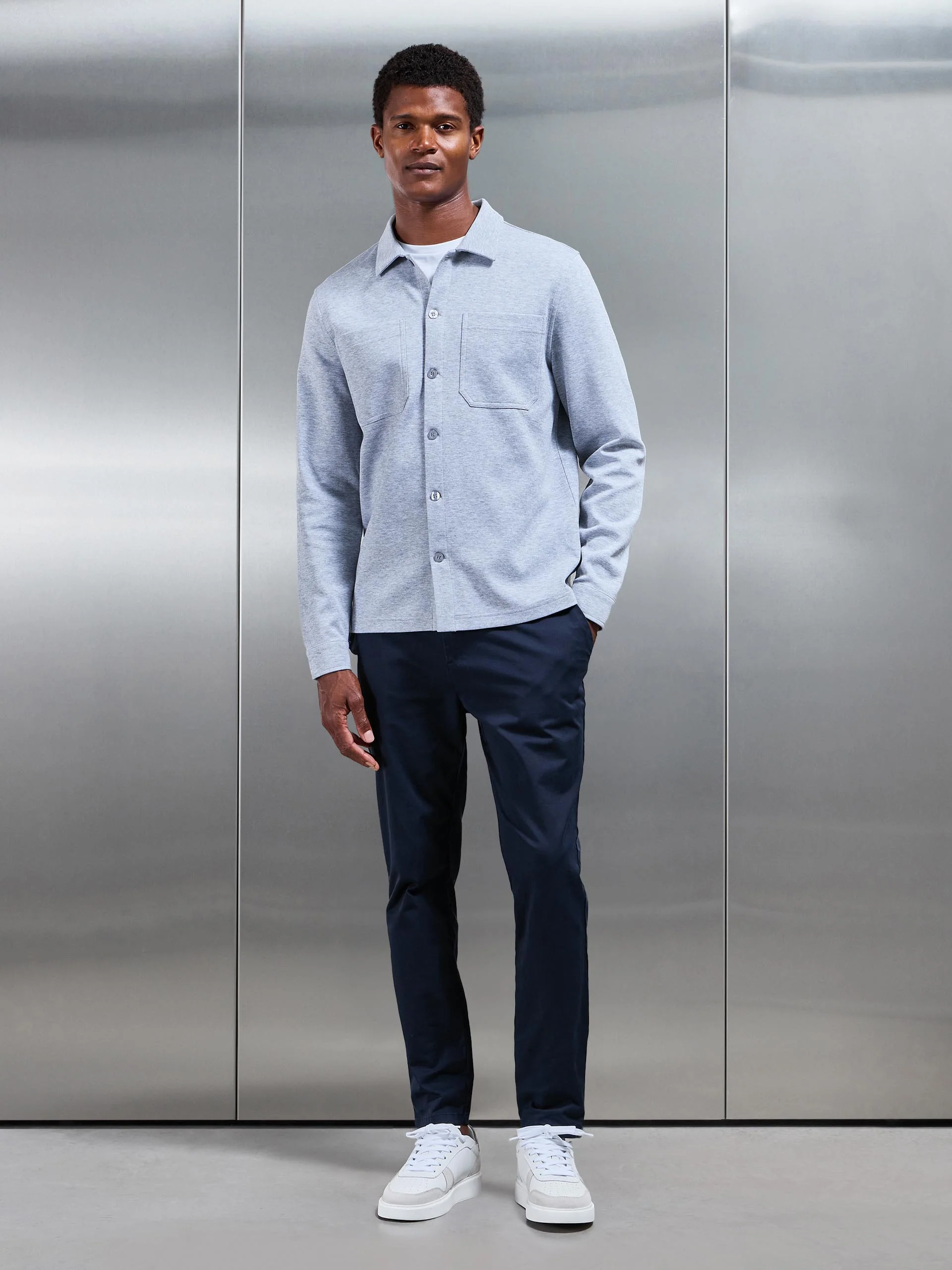 Cotton Jersey Overshirt in Marl Grey - Image 2
