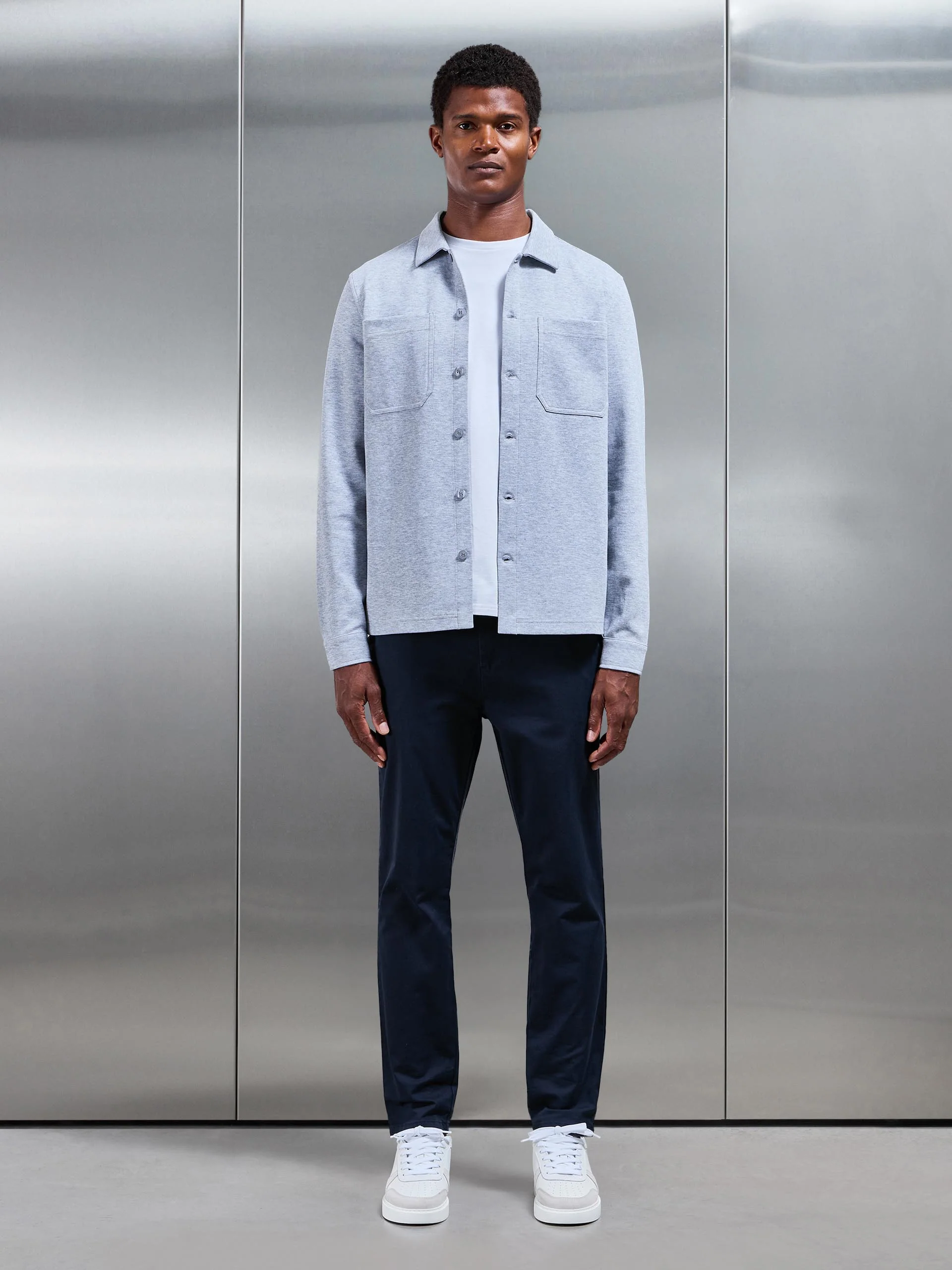 Cotton Jersey Overshirt in Marl Grey - Image 3