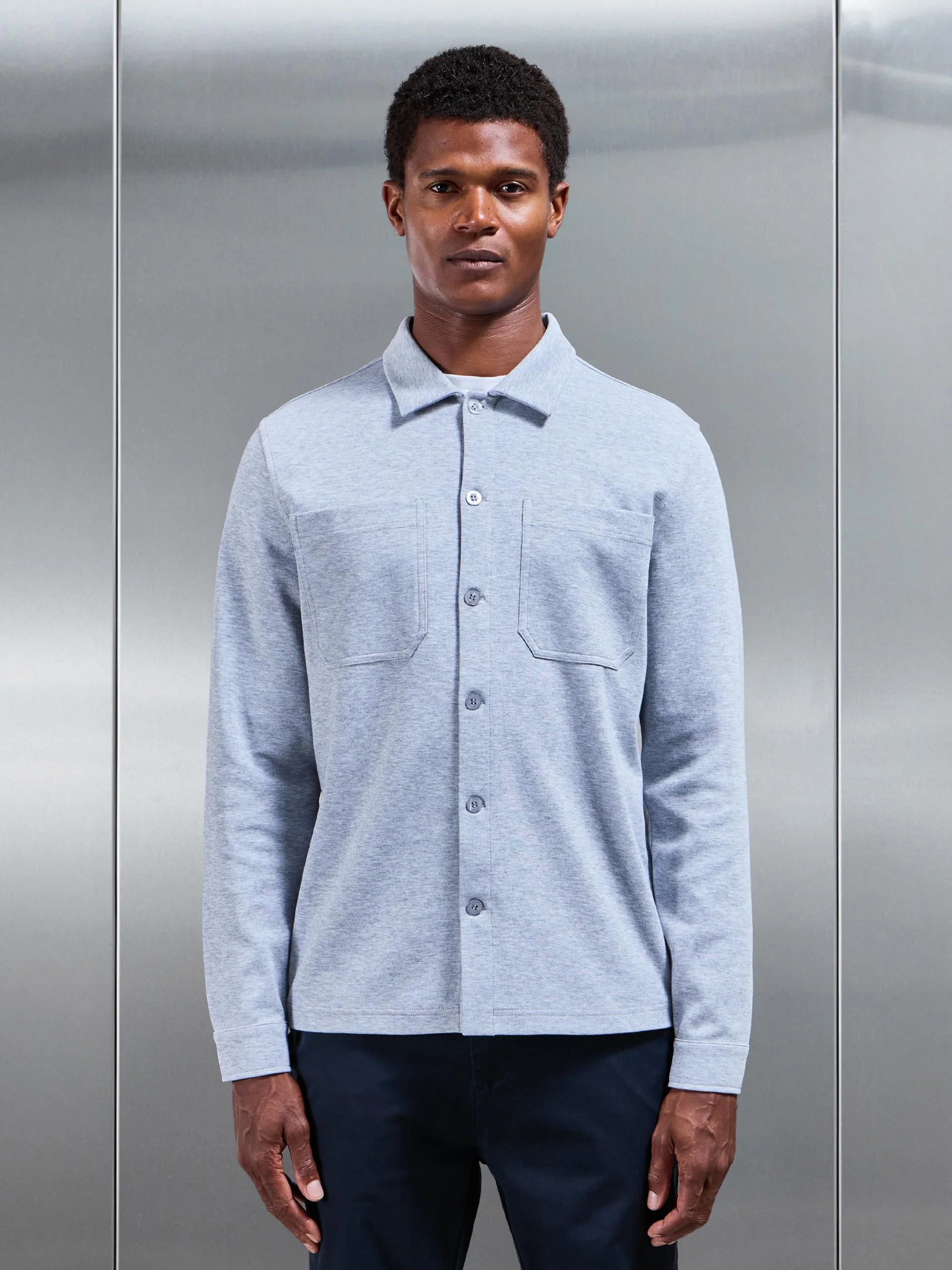 Cotton Jersey Overshirt in Marl Grey - Image 5