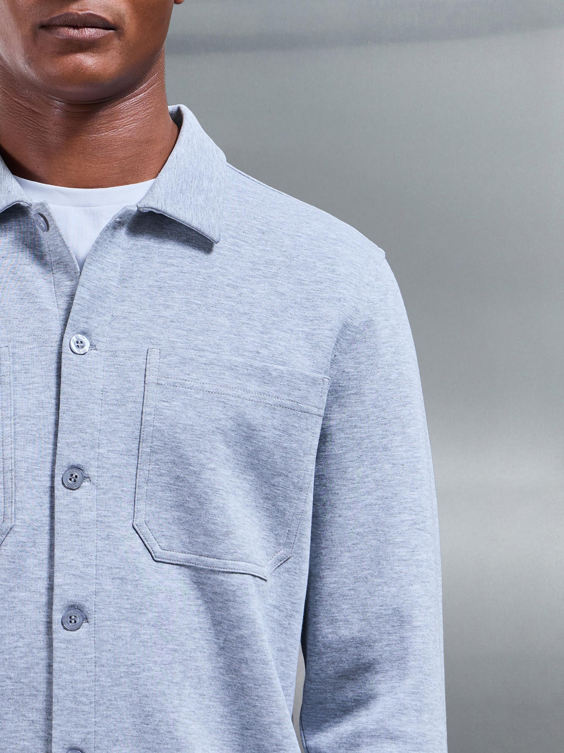 Cotton Jersey Overshirt in Marl Grey - Image 6