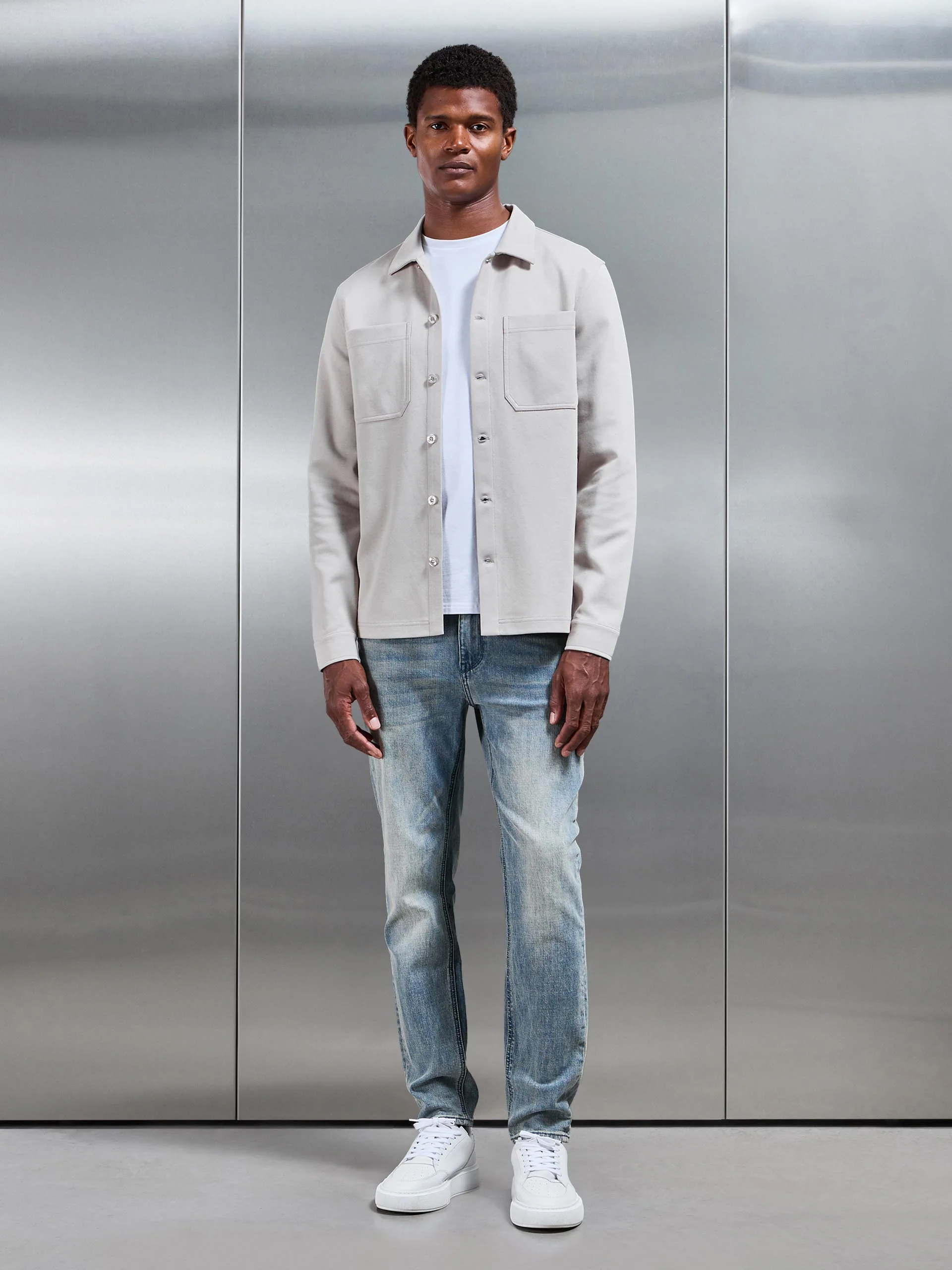 Cotton Jersey Overshirt in Stone - Image 2