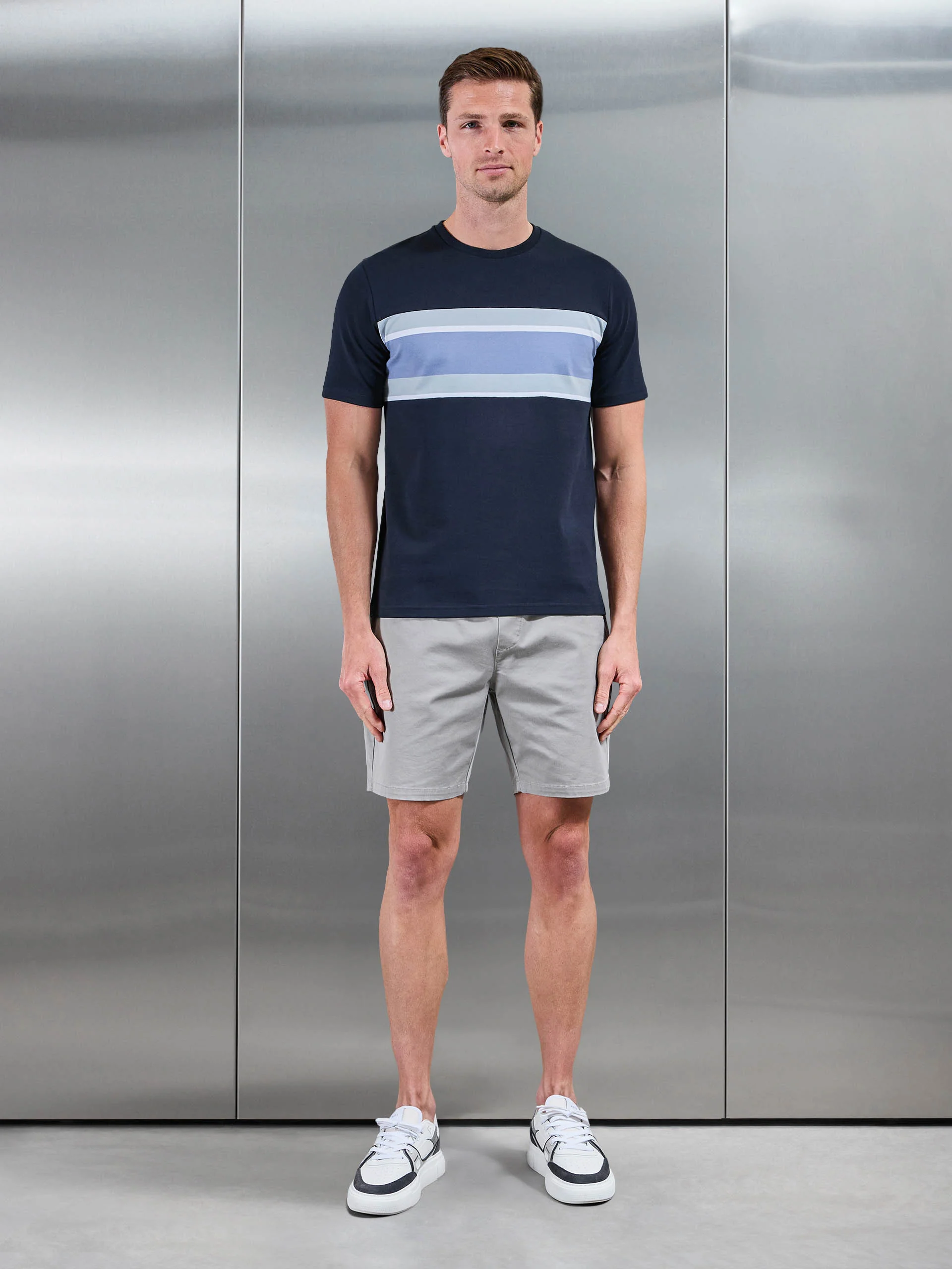 Cotton Stretch Colour Block T-Shirt in Navy - Image 2