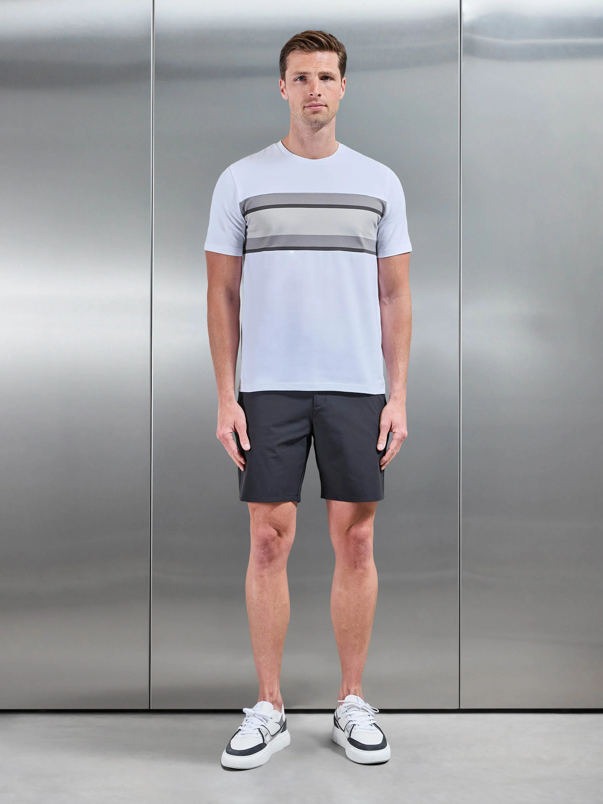 Cotton Stretch Colour Block T-Shirt in White - Image 2