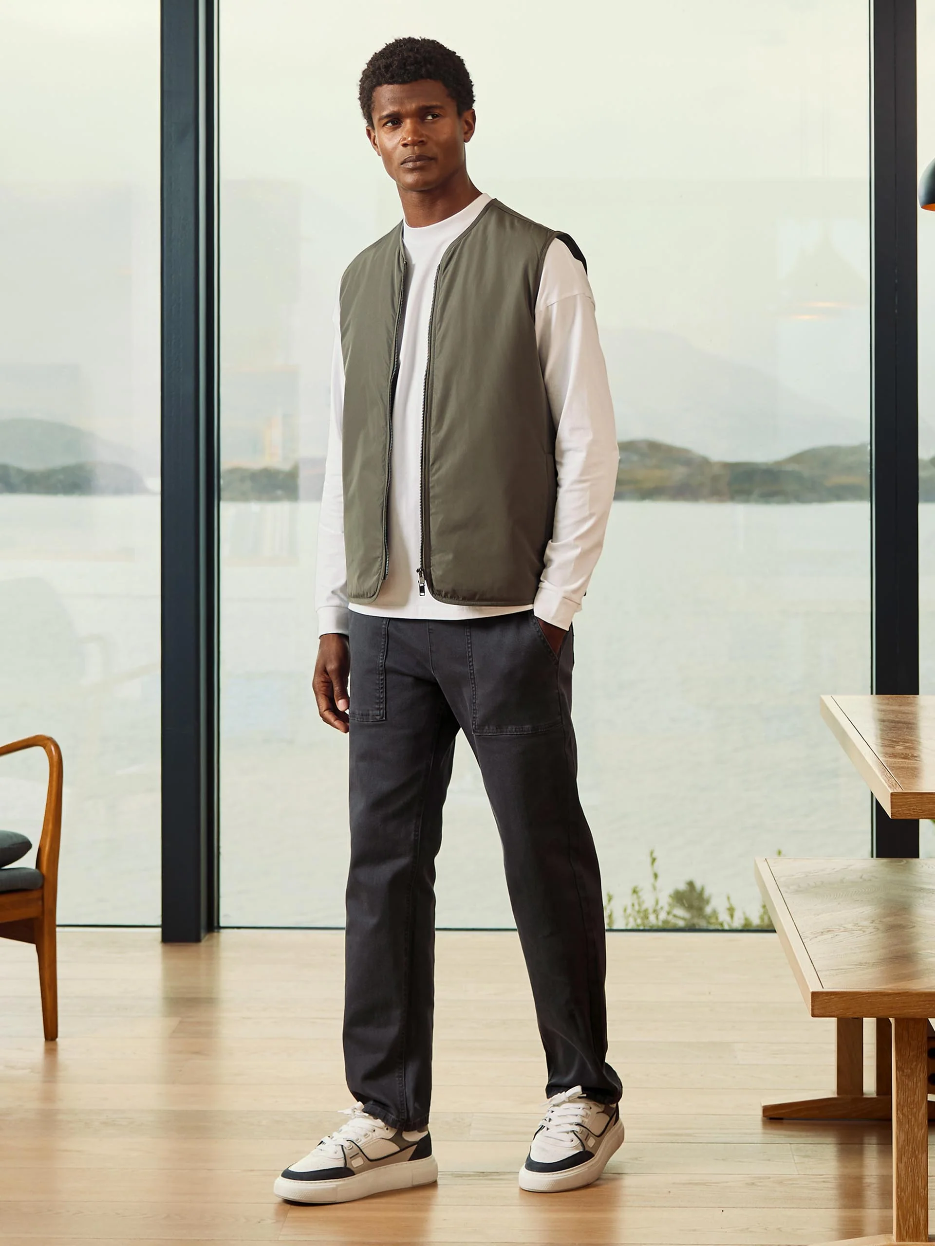 Essential Long Sleeve Relaxed Fit Stretch T-Shirt in White - Image 2