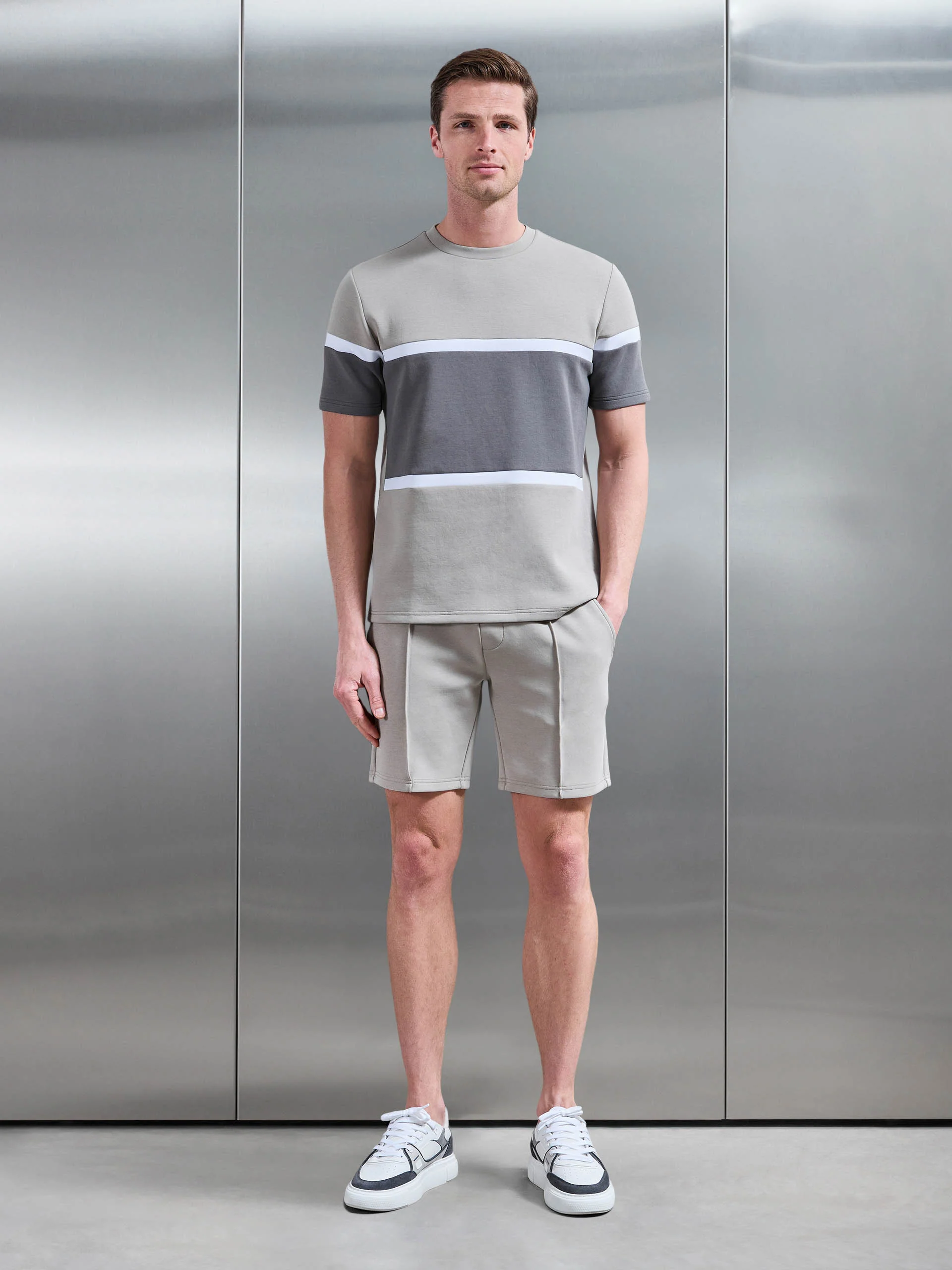 Everyday Luxe Colour Block T-Shirt in Stone - Image 2
