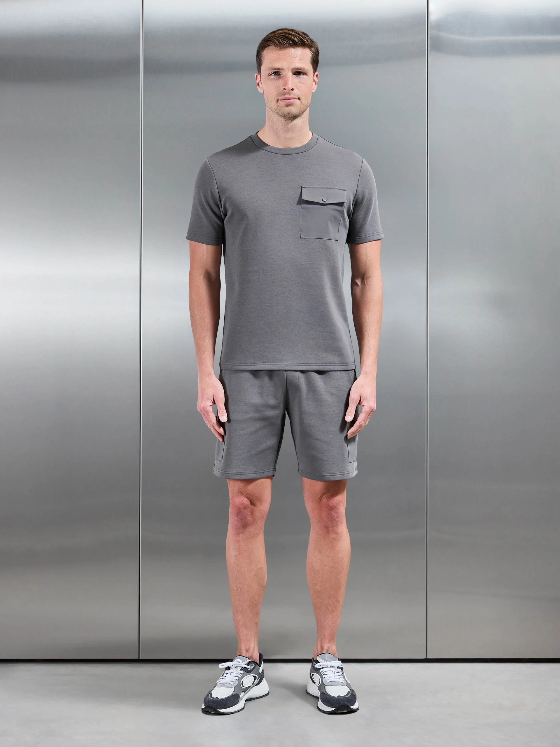 Everyday Luxe Hybrid Cargo T-Shirt in Grey - Image 2