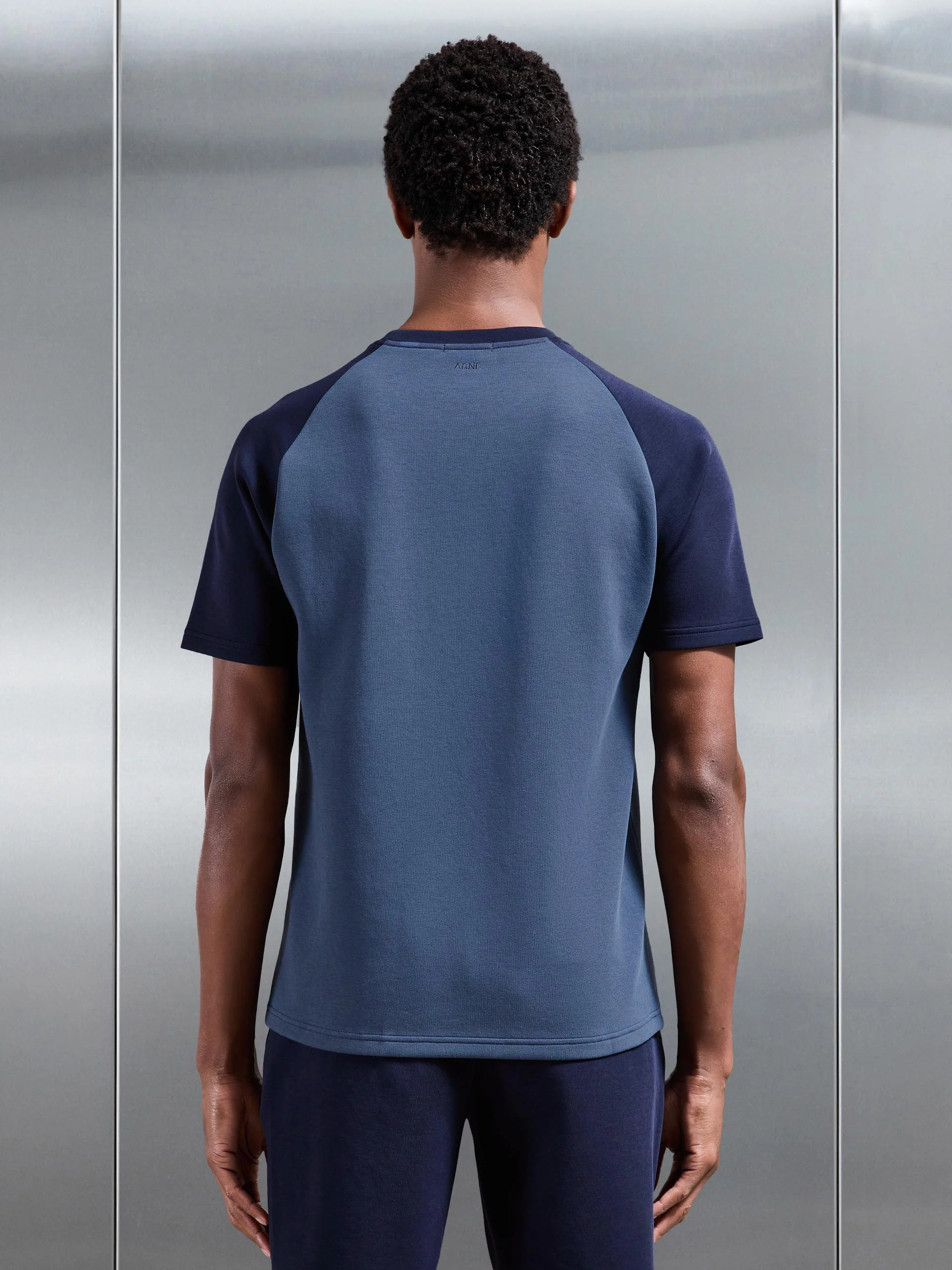 Everyday Luxe Raglan Piping Colour Block T-Shirt in Navy - Image 4