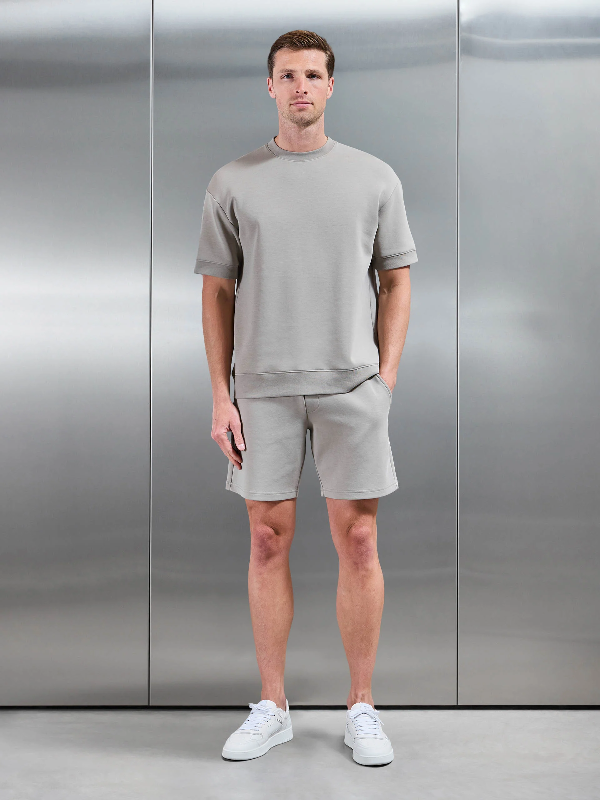Everyday Luxe Ribbed Relaxed T-Shirt in Stone - Image 2