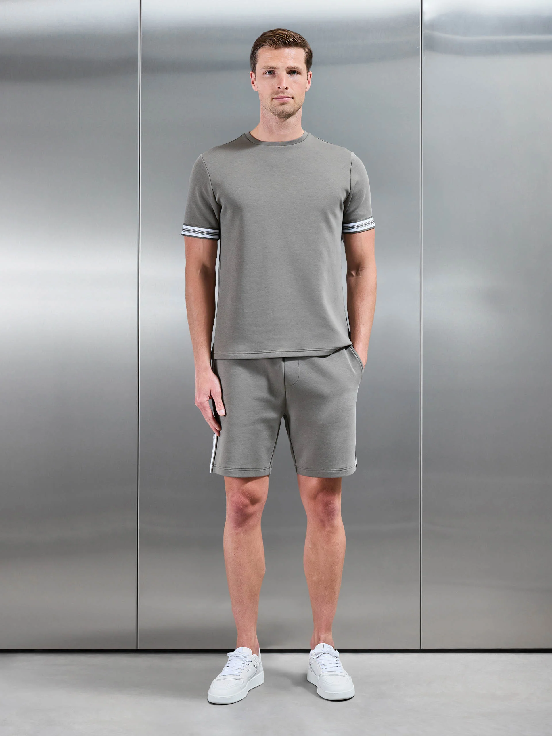 Everyday Luxe Stripe Cuff T-Shirt in Olive - Image 2