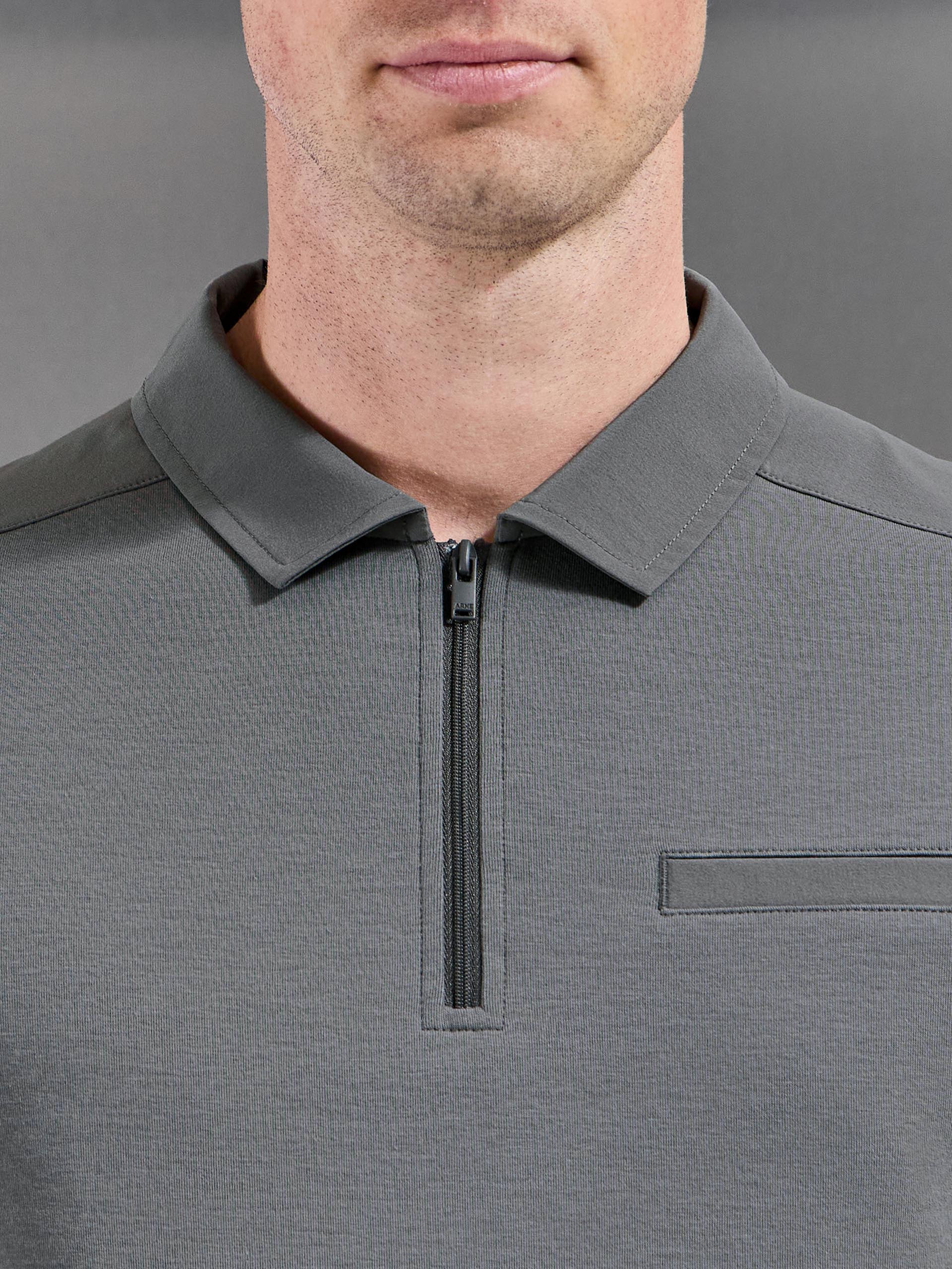 Hybrid Cargo Zip Polo Shirt in Grey - Image 3