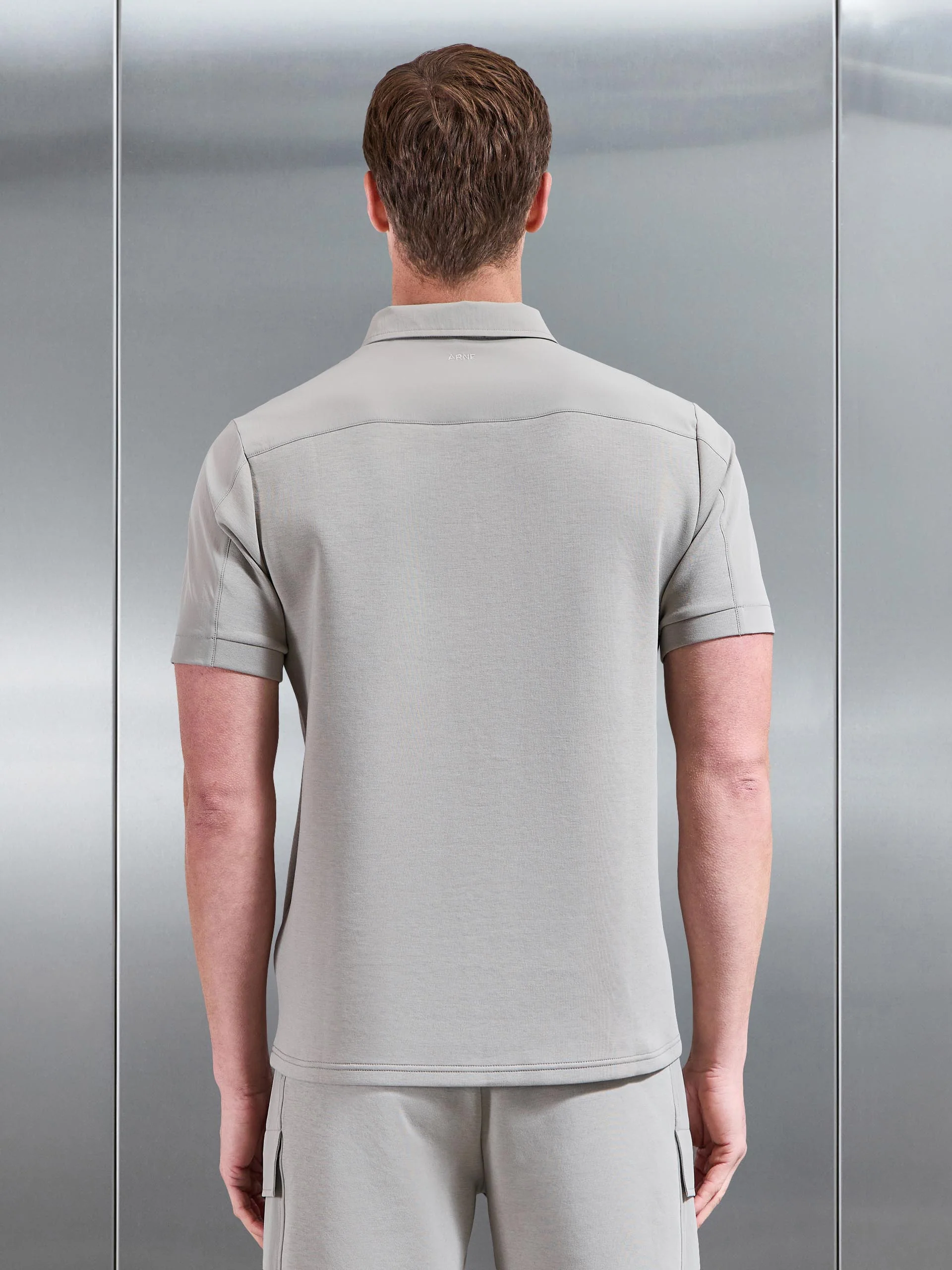 Hybrid Cargo Zip Polo Shirt in Stone - Image 3