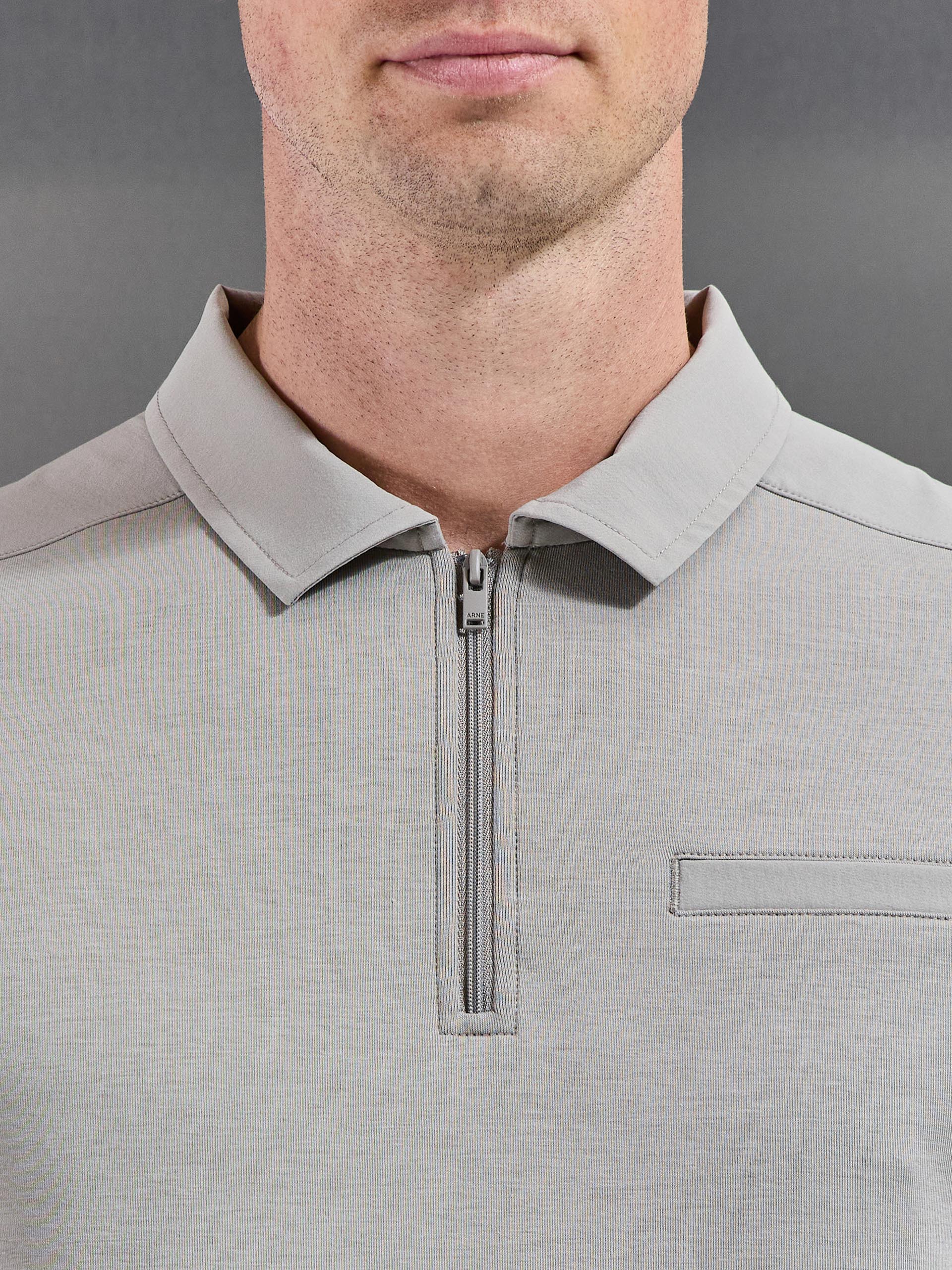 Hybrid Cargo Zip Polo Shirt in Stone - Image 4