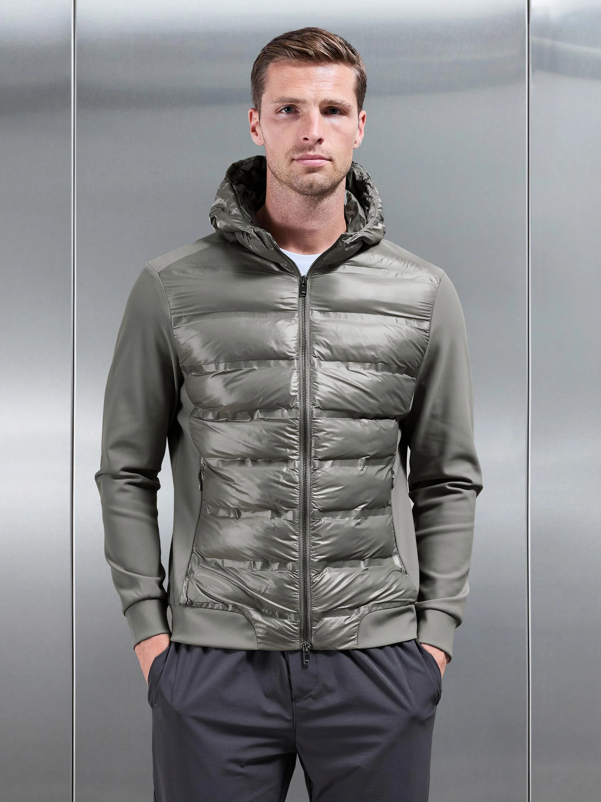 Hybrid Puffer Jacket in Olive