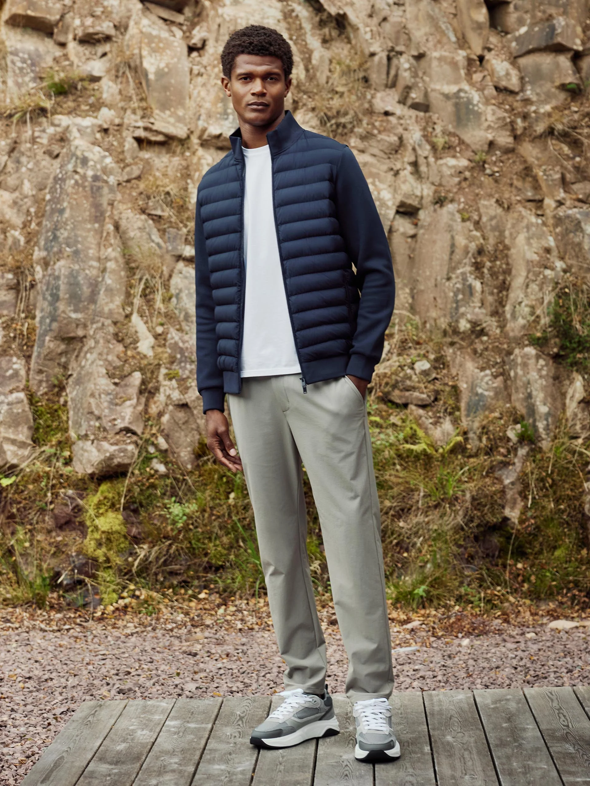 Hybrid Quilted Technical Funnel Neck Jacket in Navy - Image 2