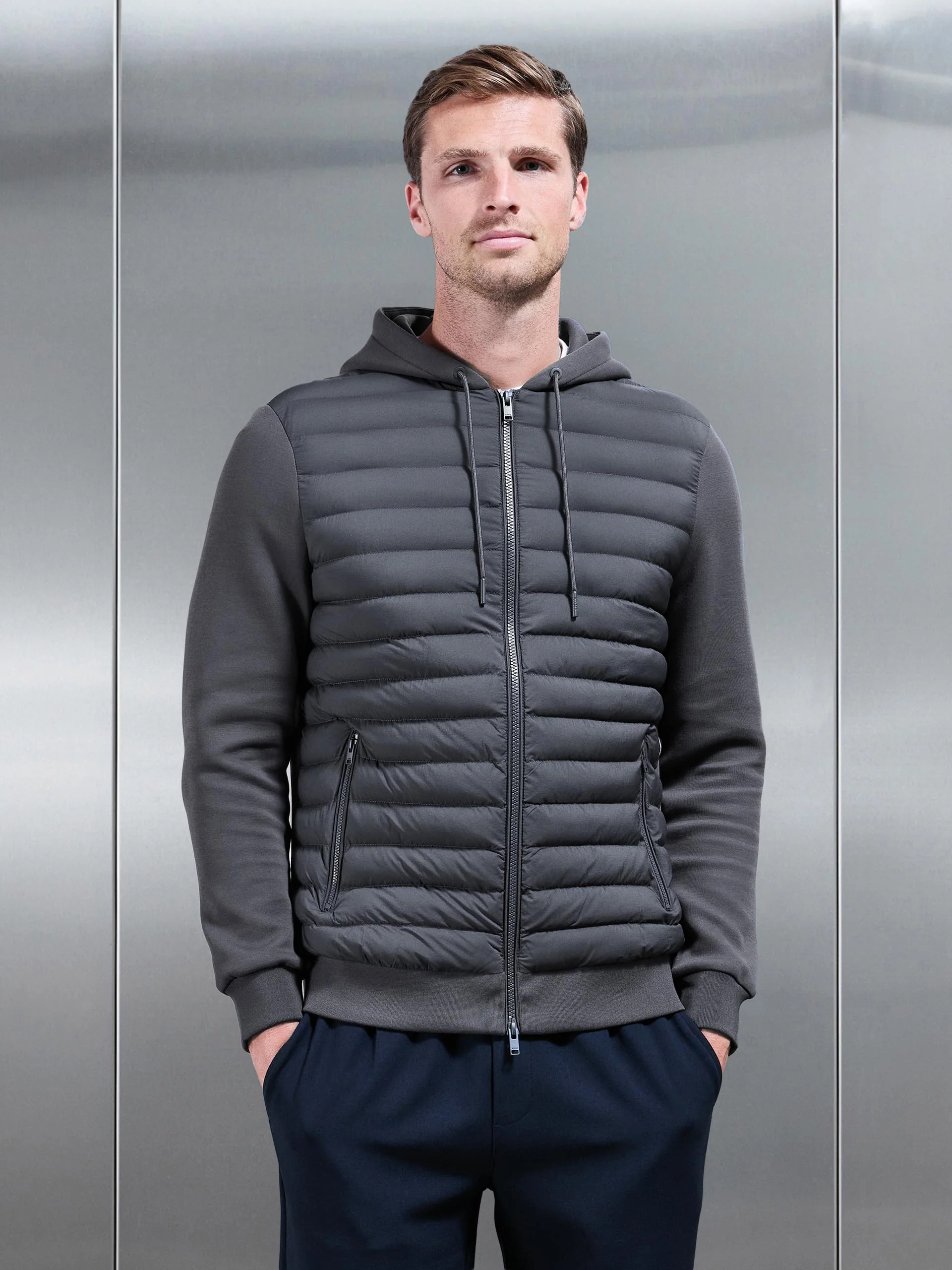 Hybrid Quilted Technical Windbreaker in Grey