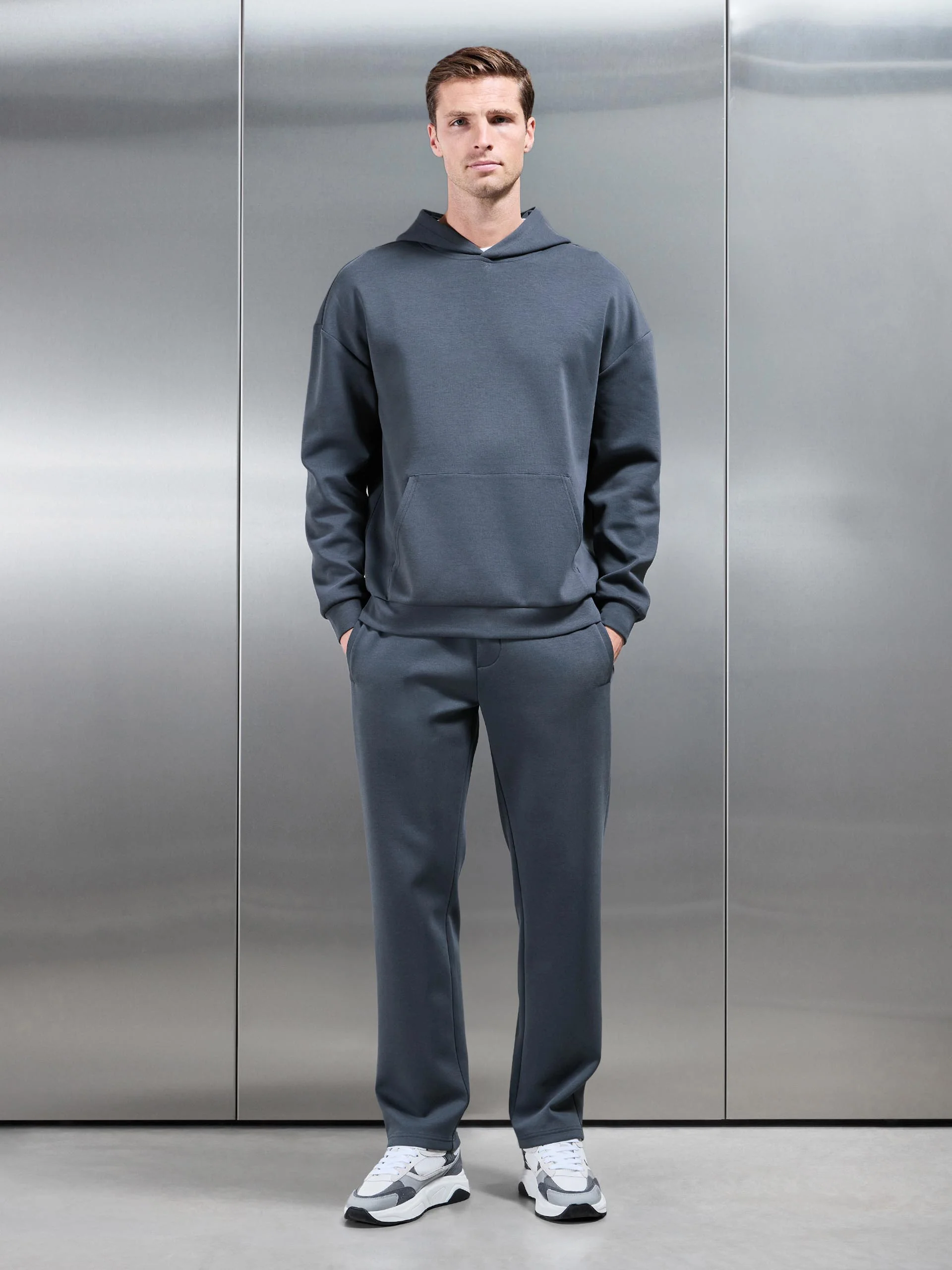 Interlock Jersey Relaxed Fit Hoodie in Slate Blue - Image 2