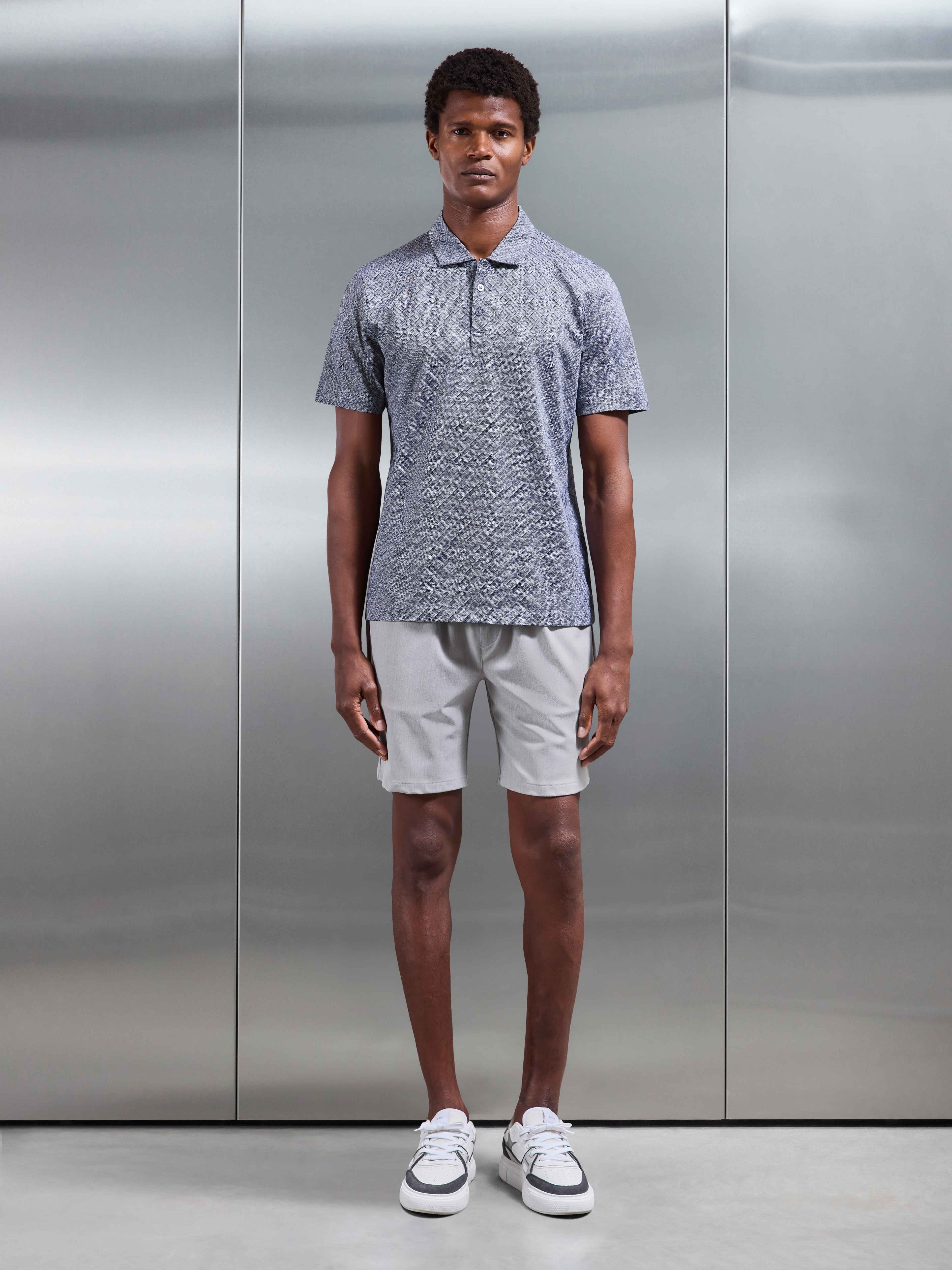 Jacquard Pique Polo Shirt in Navy - Image 2
