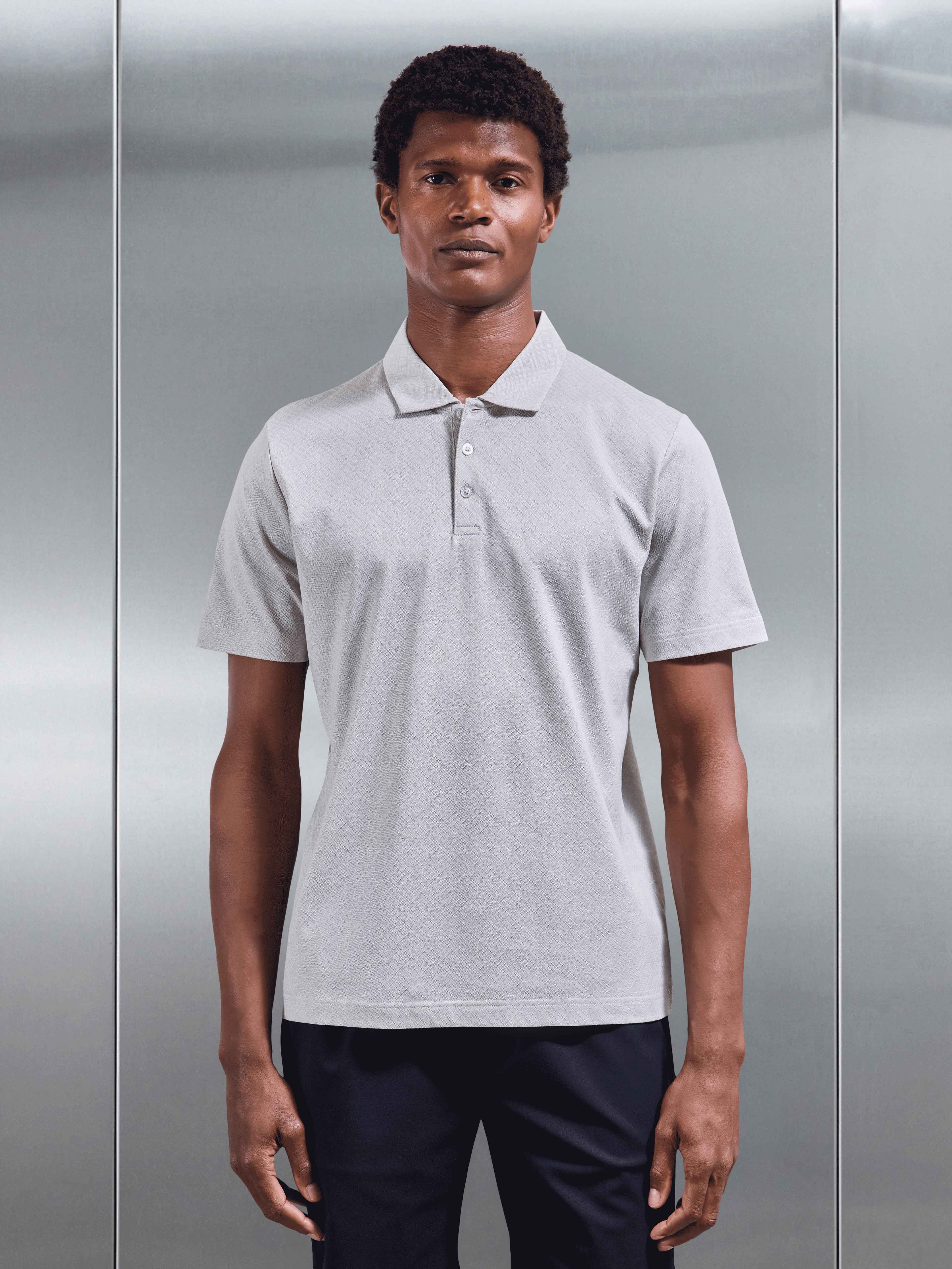 Jacquard Pique Polo Shirt in Stone