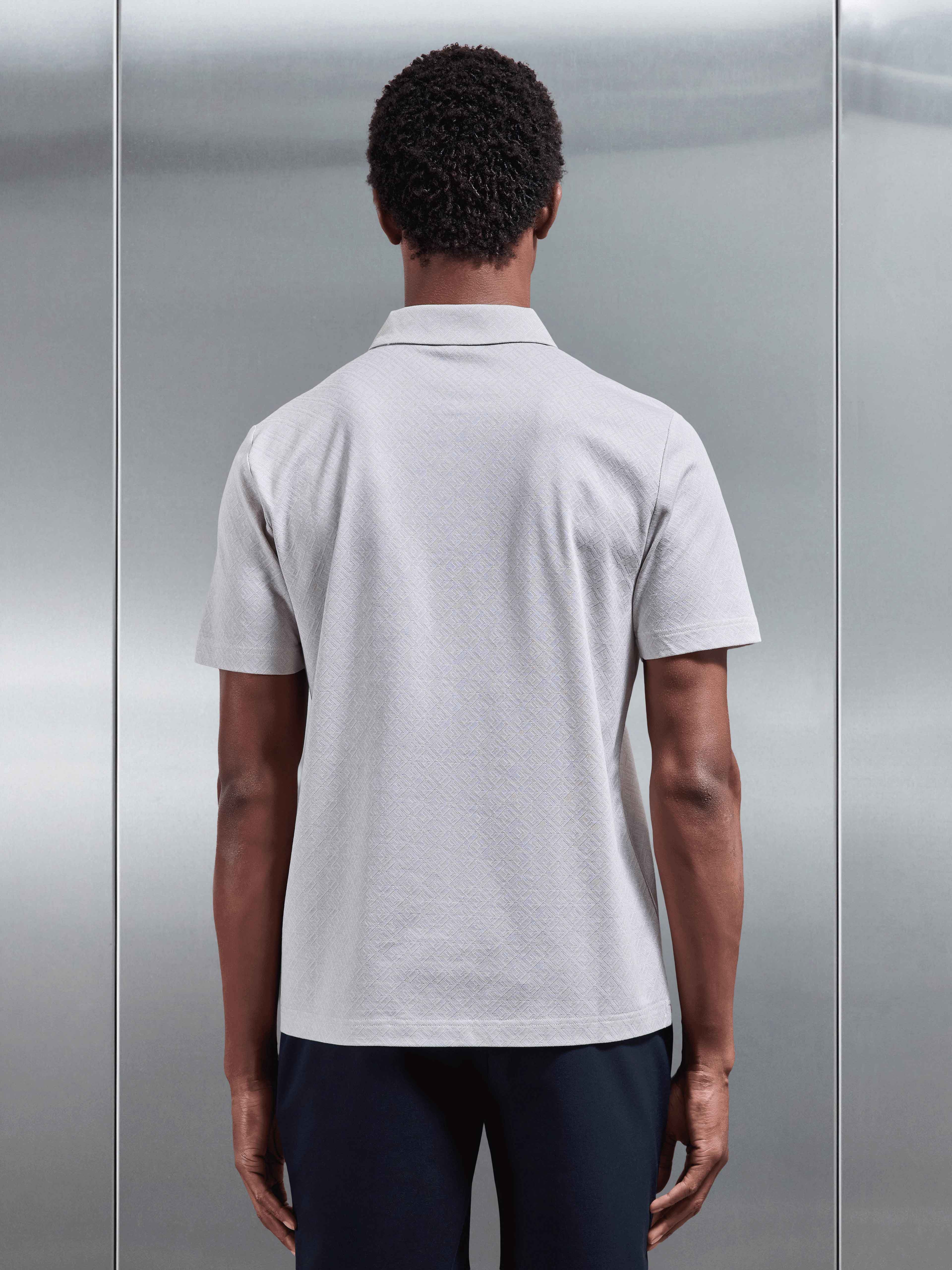 Jacquard Pique Polo Shirt in Stone - Image 3