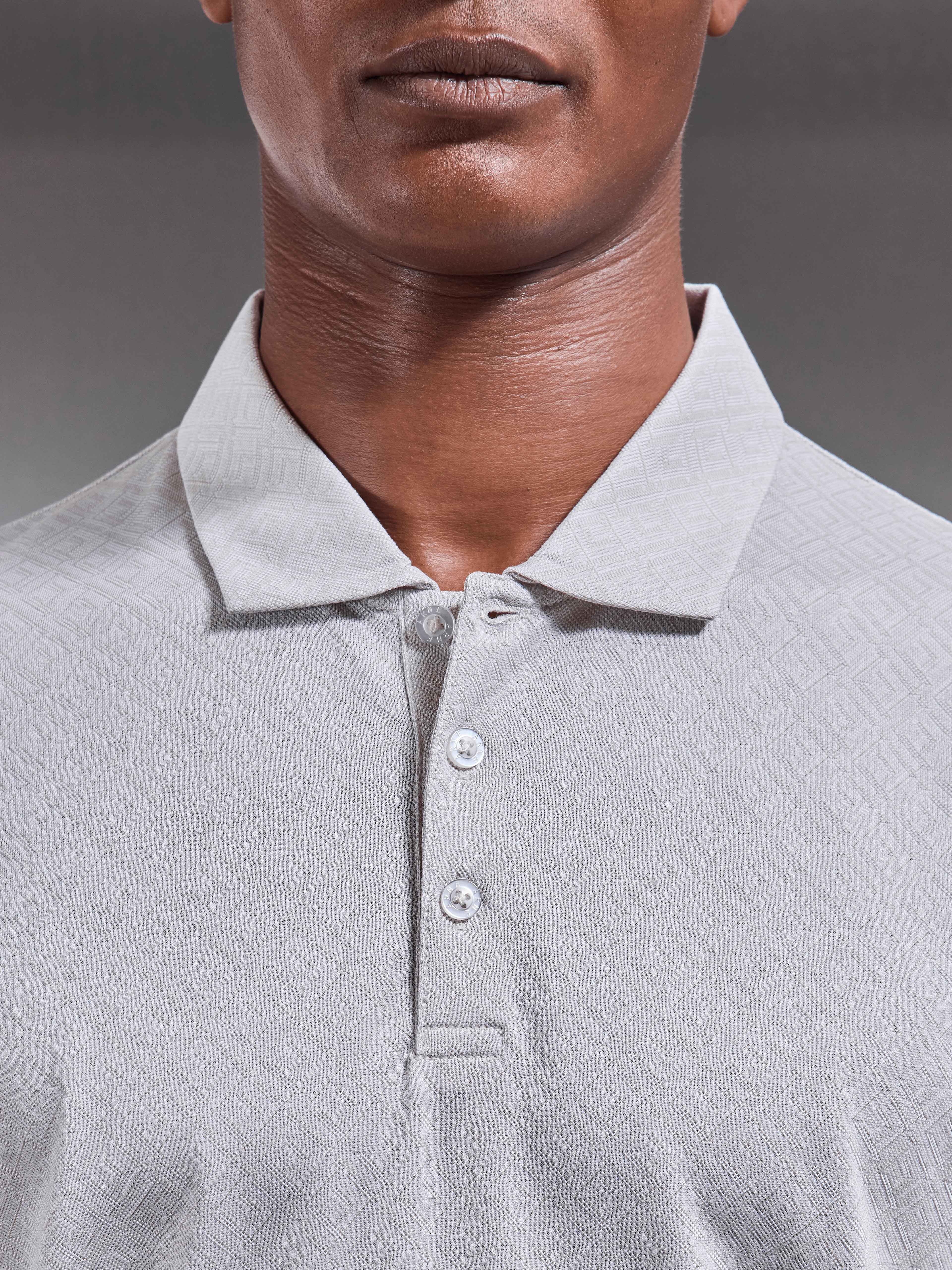 Jacquard Pique Polo Shirt in Stone - Image 4