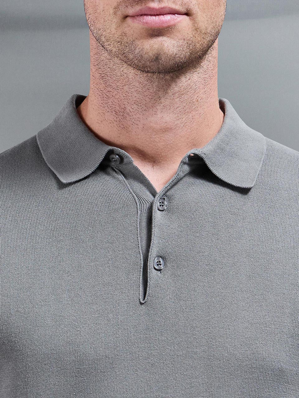 Knitted Button Polo Shirt in Sage - Image 4