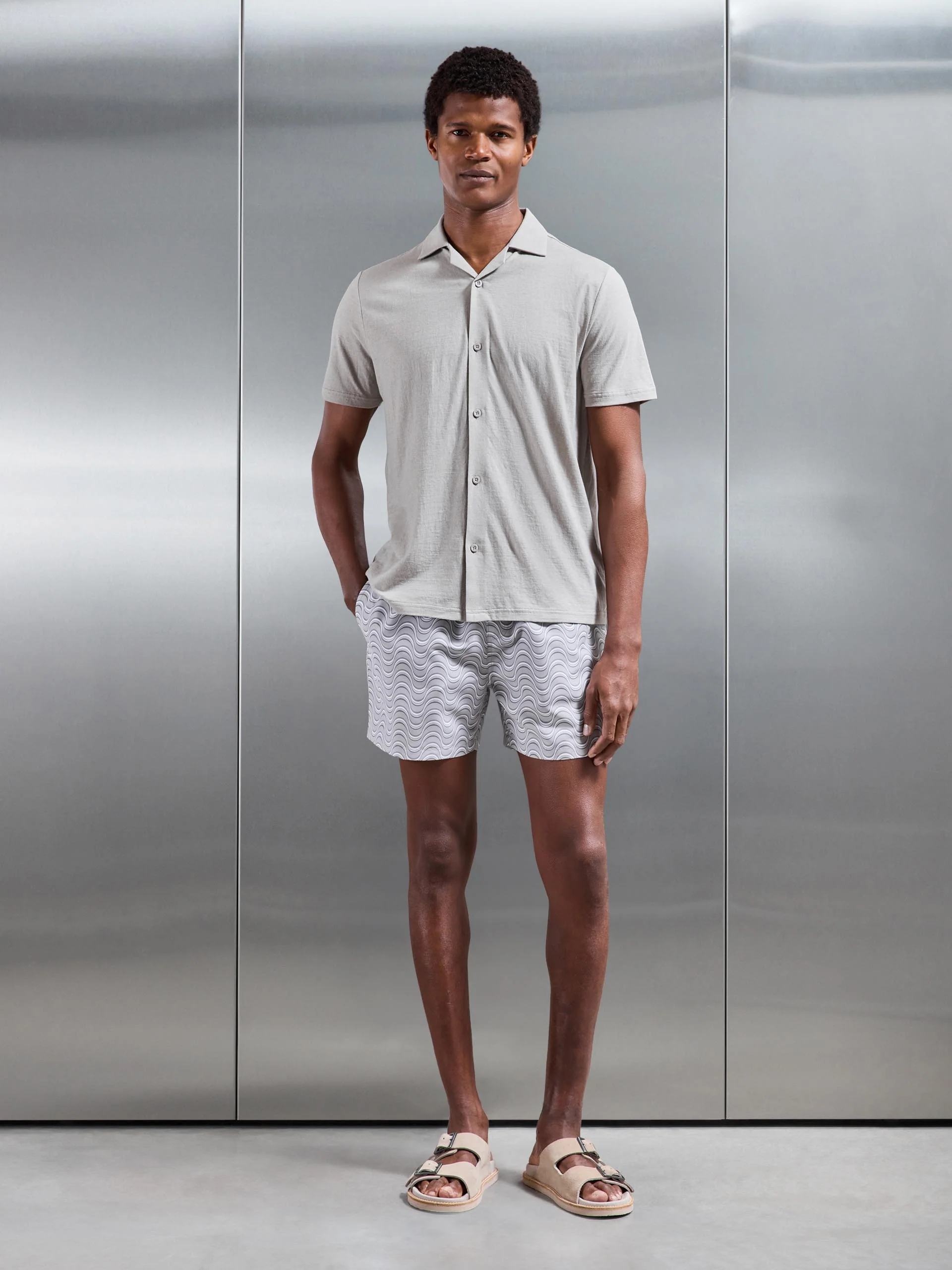Linen Blend Revere Collar Shirt in Stone - Image 2