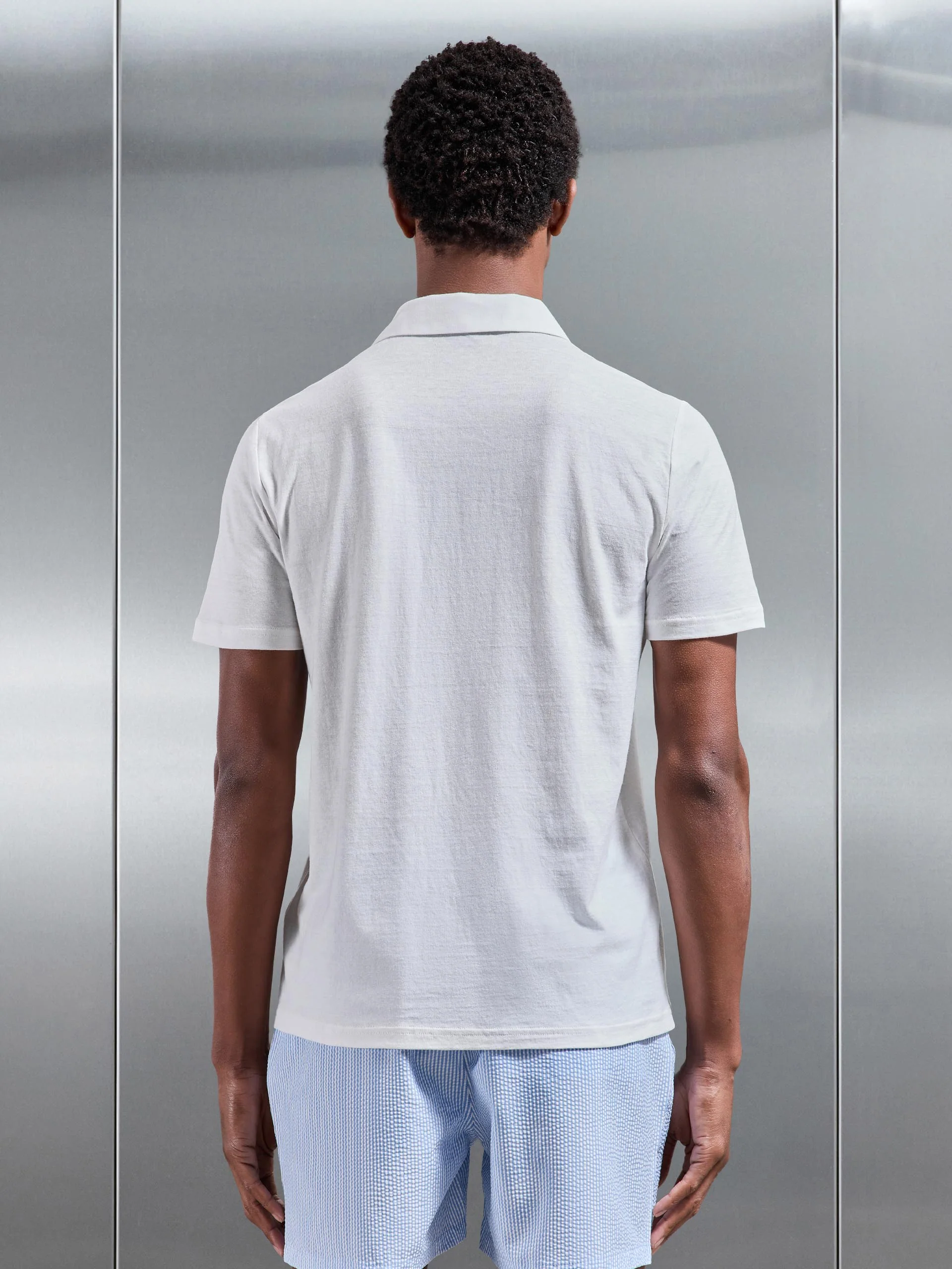 Linen Blend Revere Collar Shirt in White - Image 4