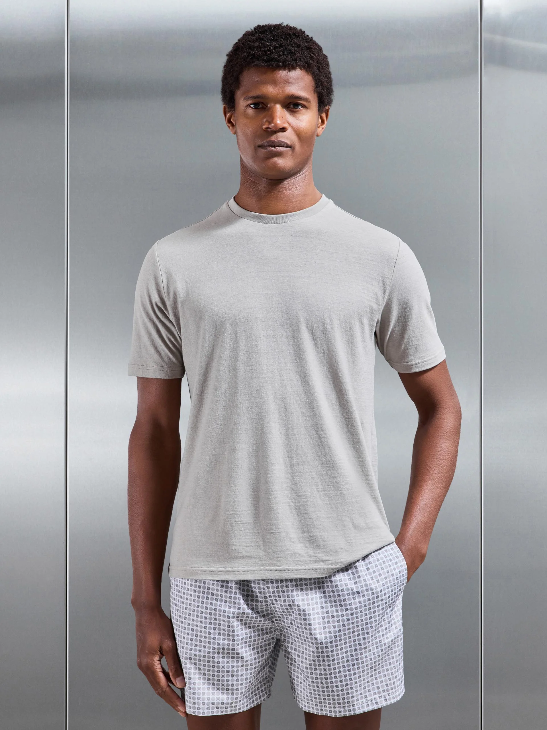 Linen Blend T-Shirt in Stone