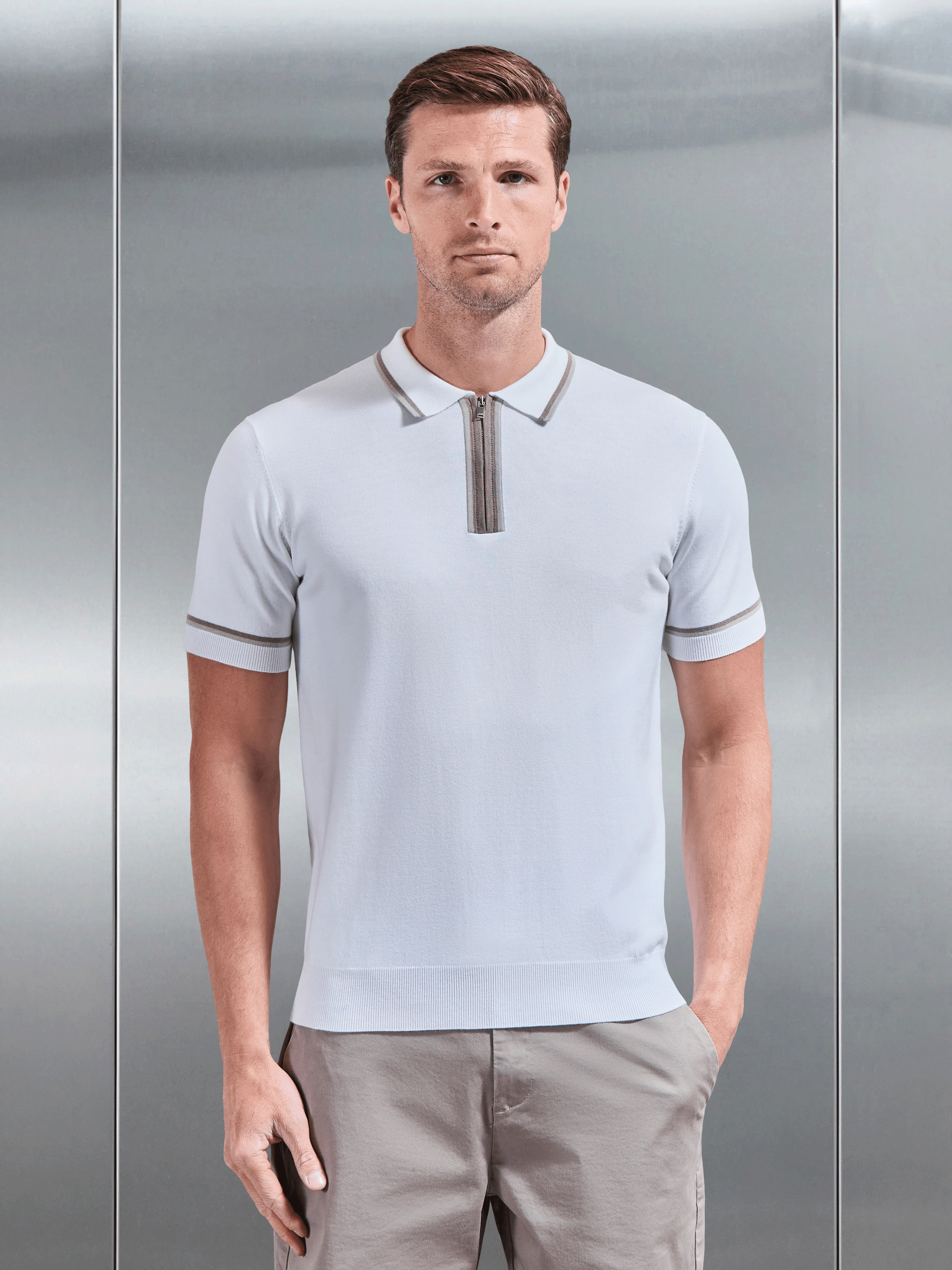 Loro Tipped Polo Shirt in White