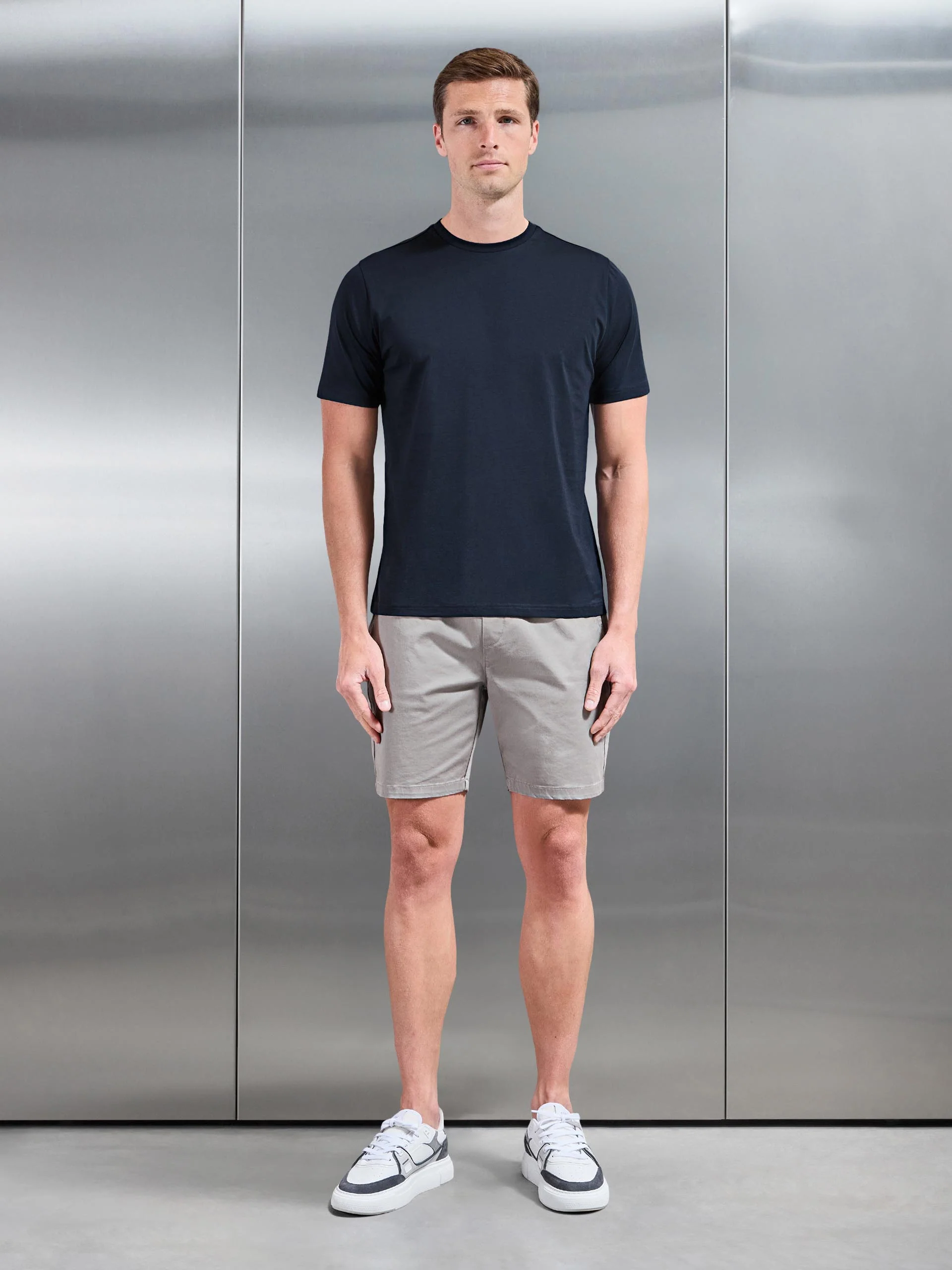 Mercerised Cotton T-Shirt in Navy - Image 2