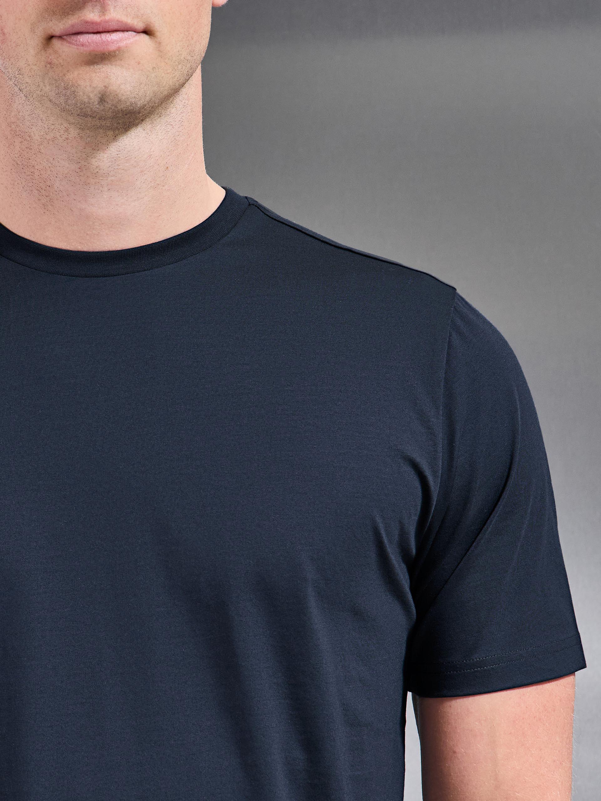 Mercerised Cotton T-Shirt in Navy - Image 3