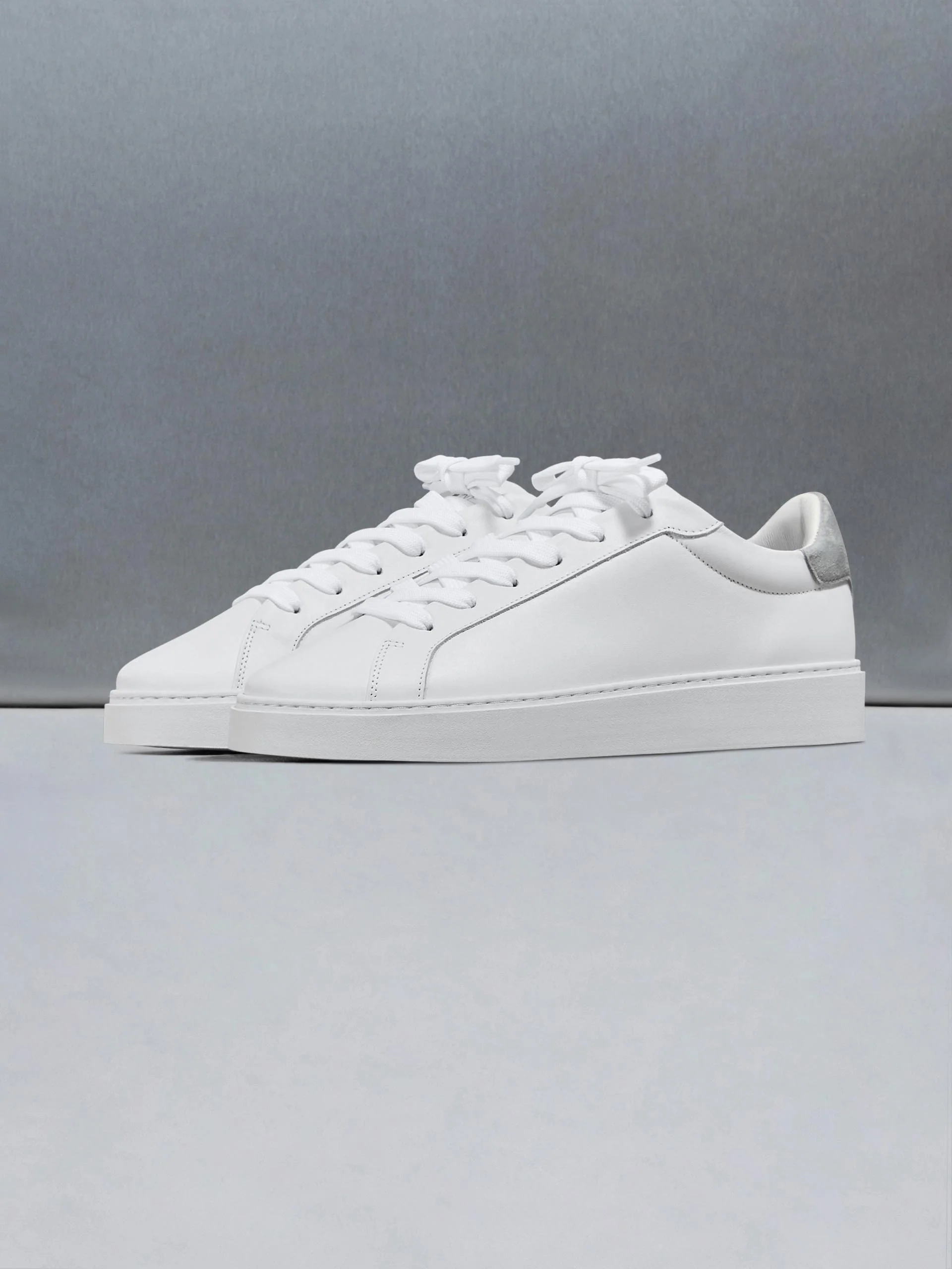 Mid Essential Leather Trainer in White Grey - Image 2