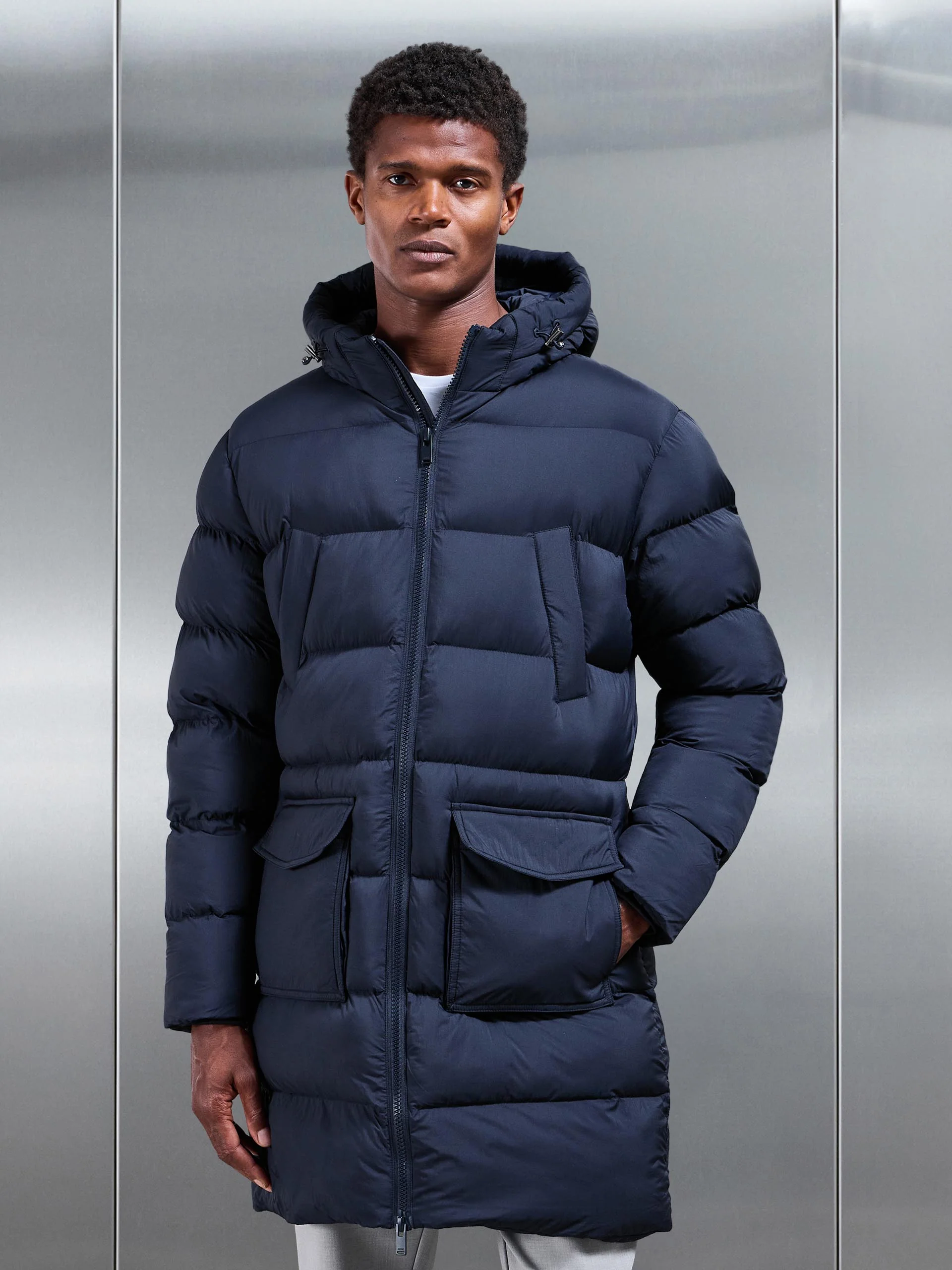 Mid Length Puffer Parka in Navy