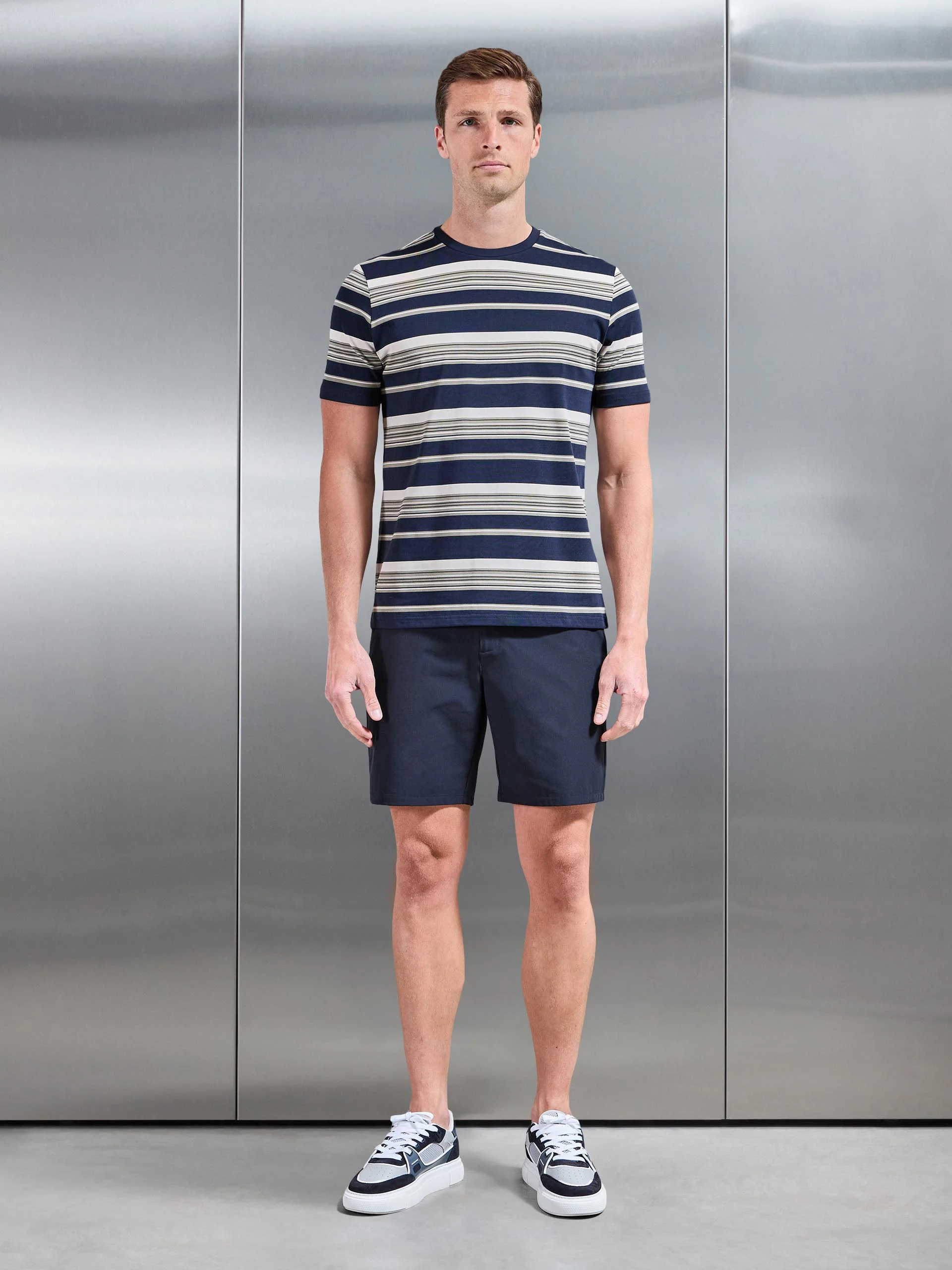 Nova Stripe T-Shirt in Navy Sage - Image 2
