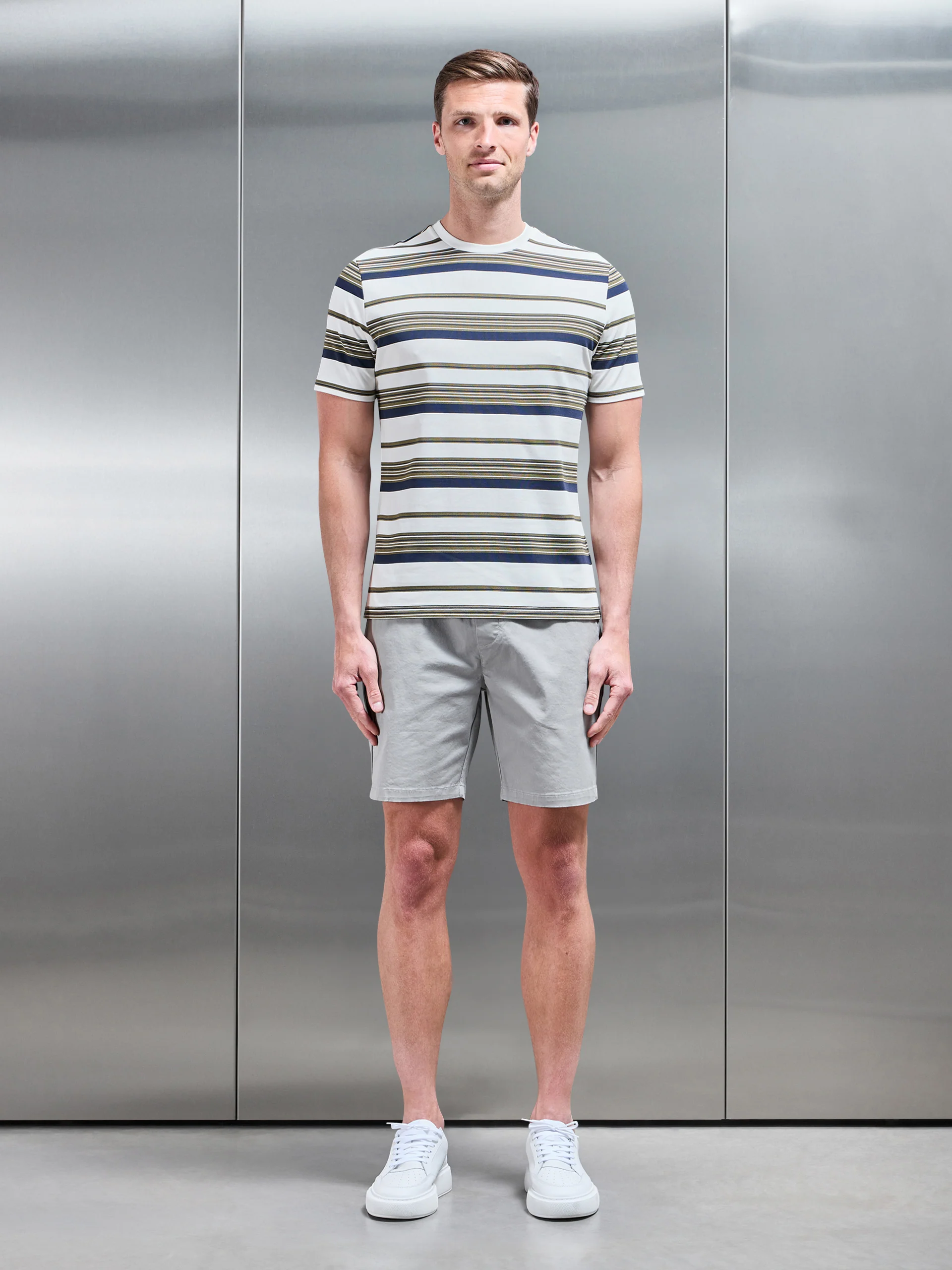 Nova Stripe T-Shirt in White Navy - Image 2