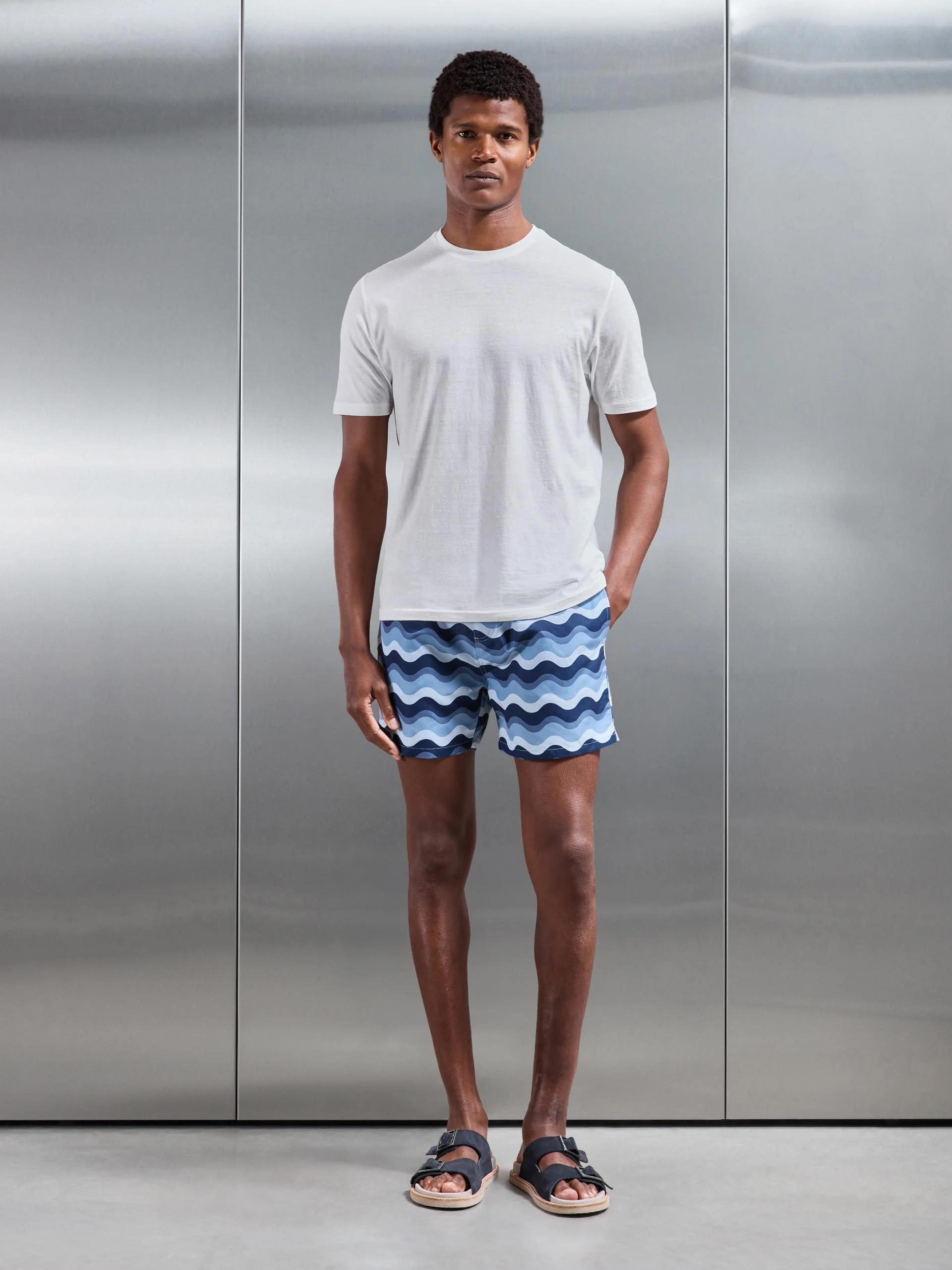 Palma Drawstring Printed Swim Short in Navy - Image 2