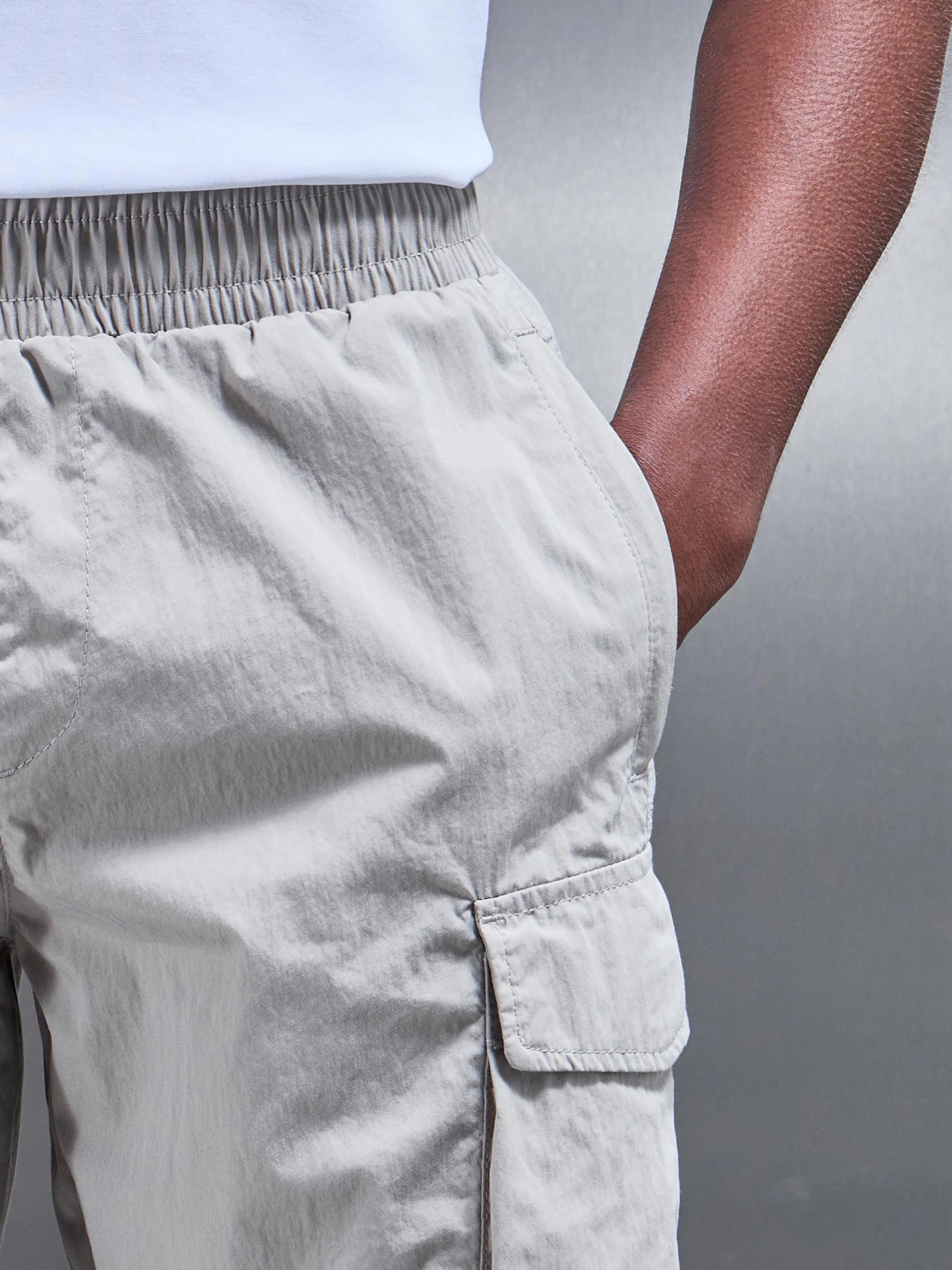 Parachute Nylon Cargo Short in Stone - Image 6