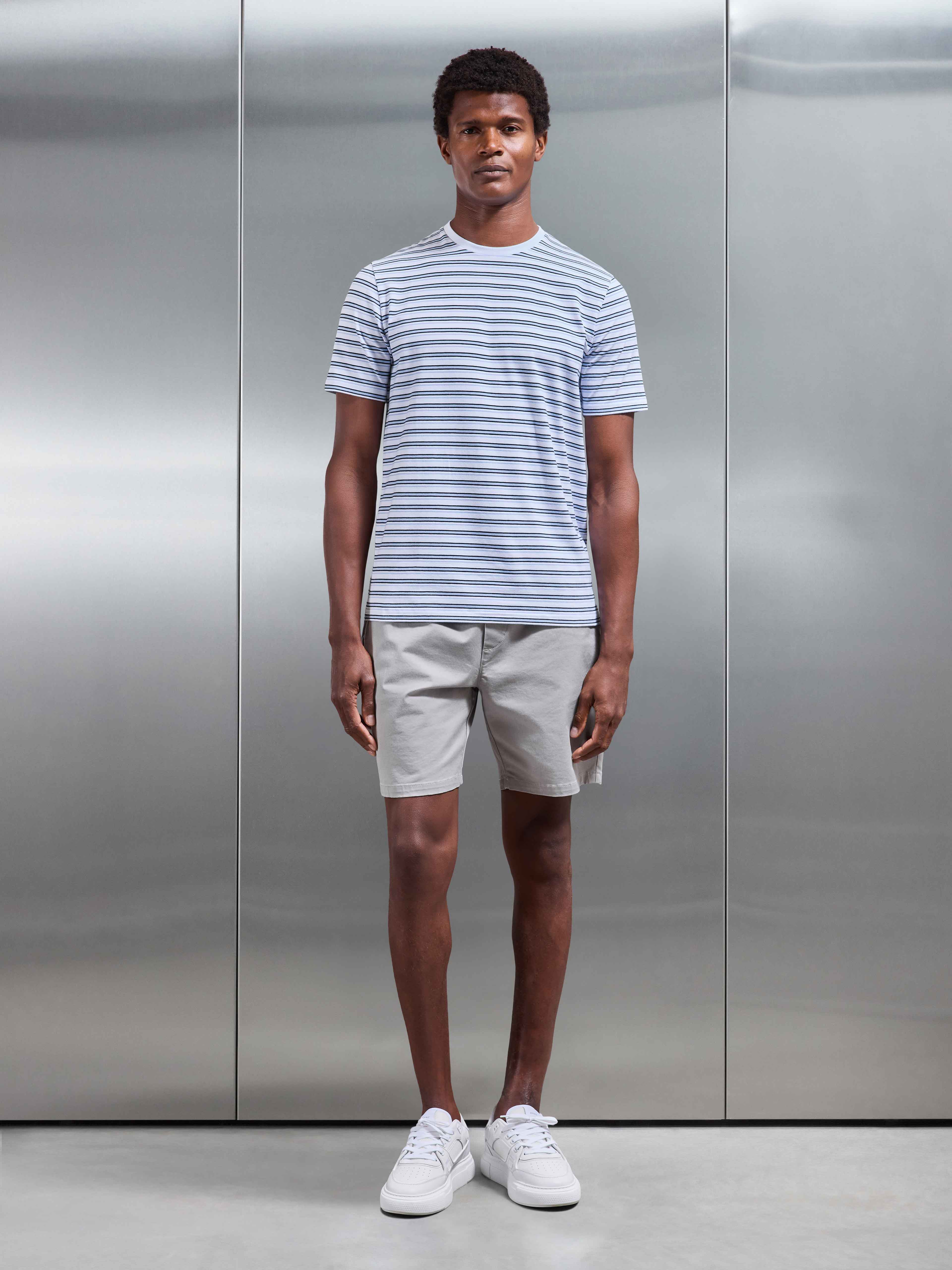 Porto Stripe T-Shirt in White Light Blue - Image 2